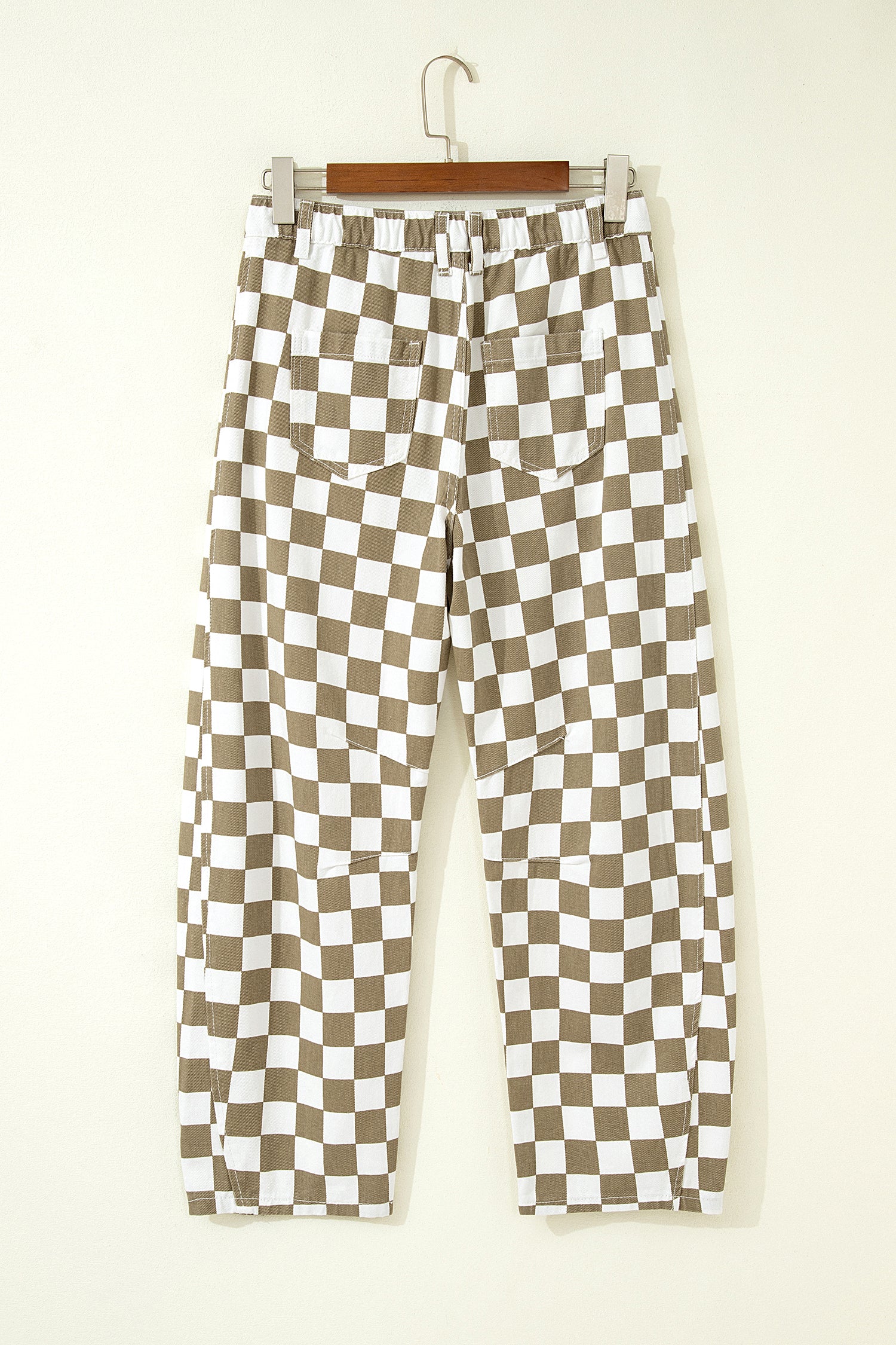 White Checkered Print Denim Barrel Pants-Bottoms/Pants & Culotte-[Adult]-[Female]-2022 Online Blue Zone Planet