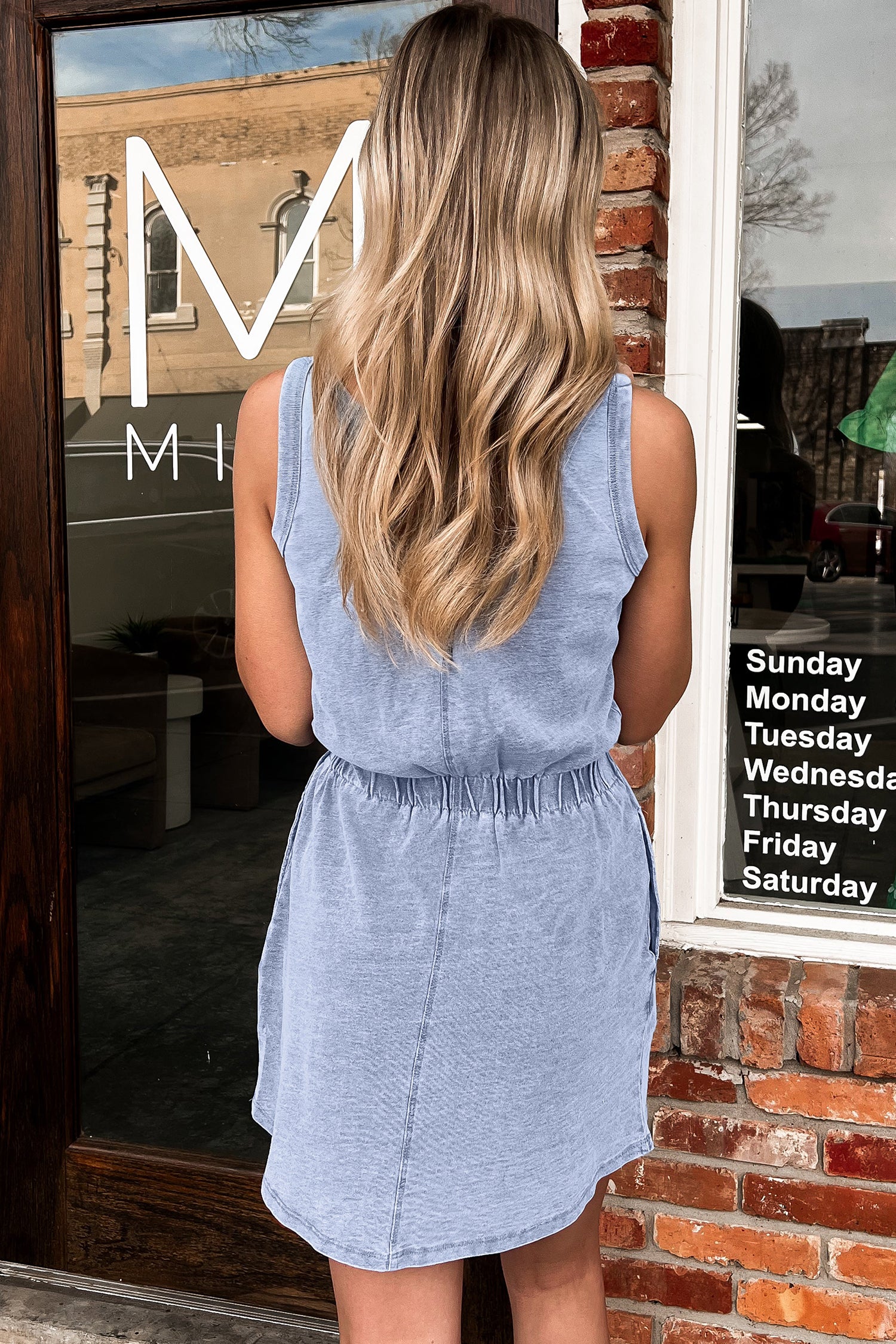 Ashleigh Blue Mineral Wash U Neck Elastic Waist Sleeveless Mini Dress-TOPS / DRESSES-[Adult]-[Female]-2022 Online Blue Zone Planet