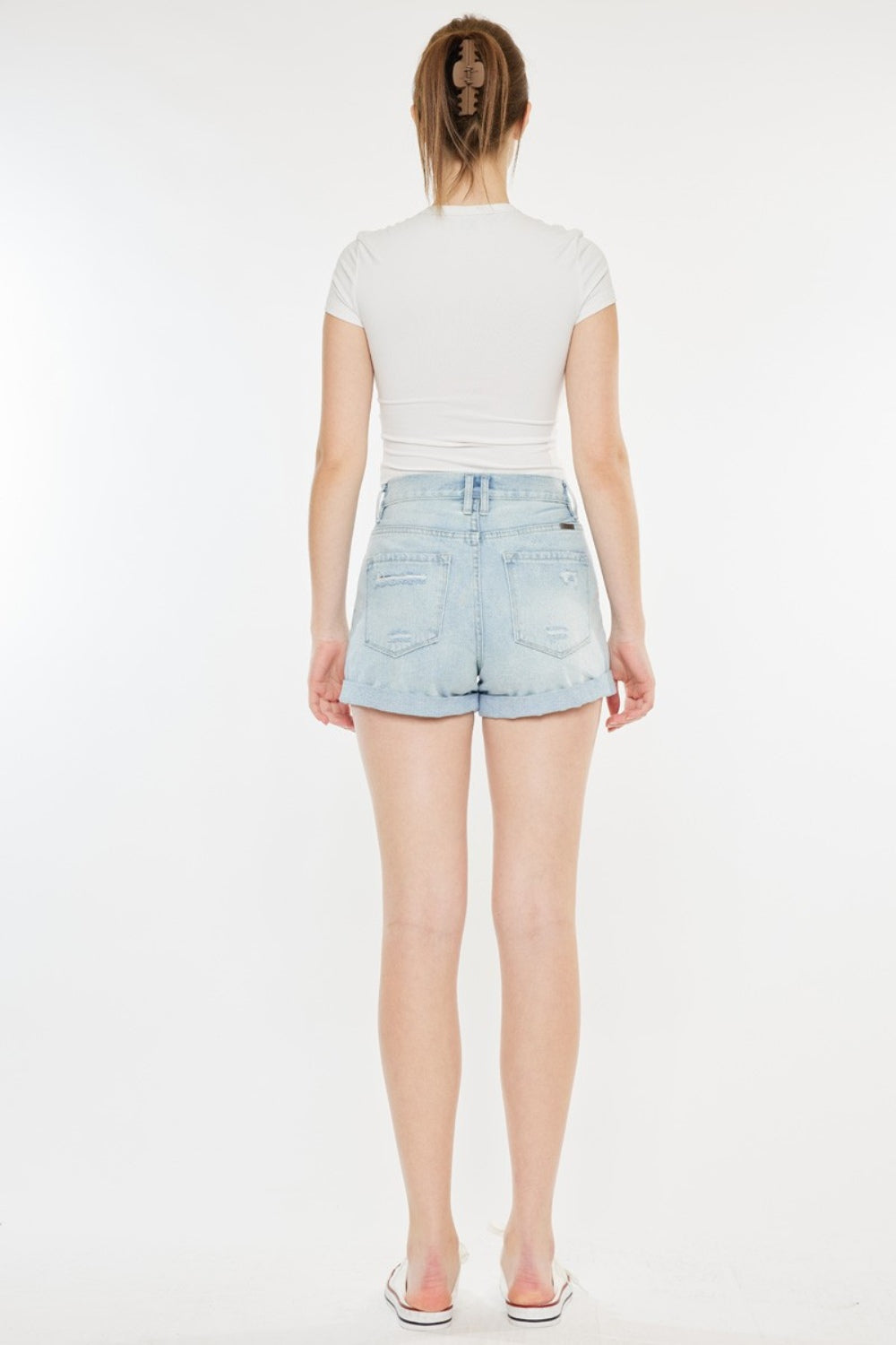 Blue Zone Planet | Kancan High Rise Repaired Mom Denim Shorts-BOTTOMS SIZES SMALL MEDIUM LARGE-[Adult]-[Female]-2022 Online Blue Zone Planet