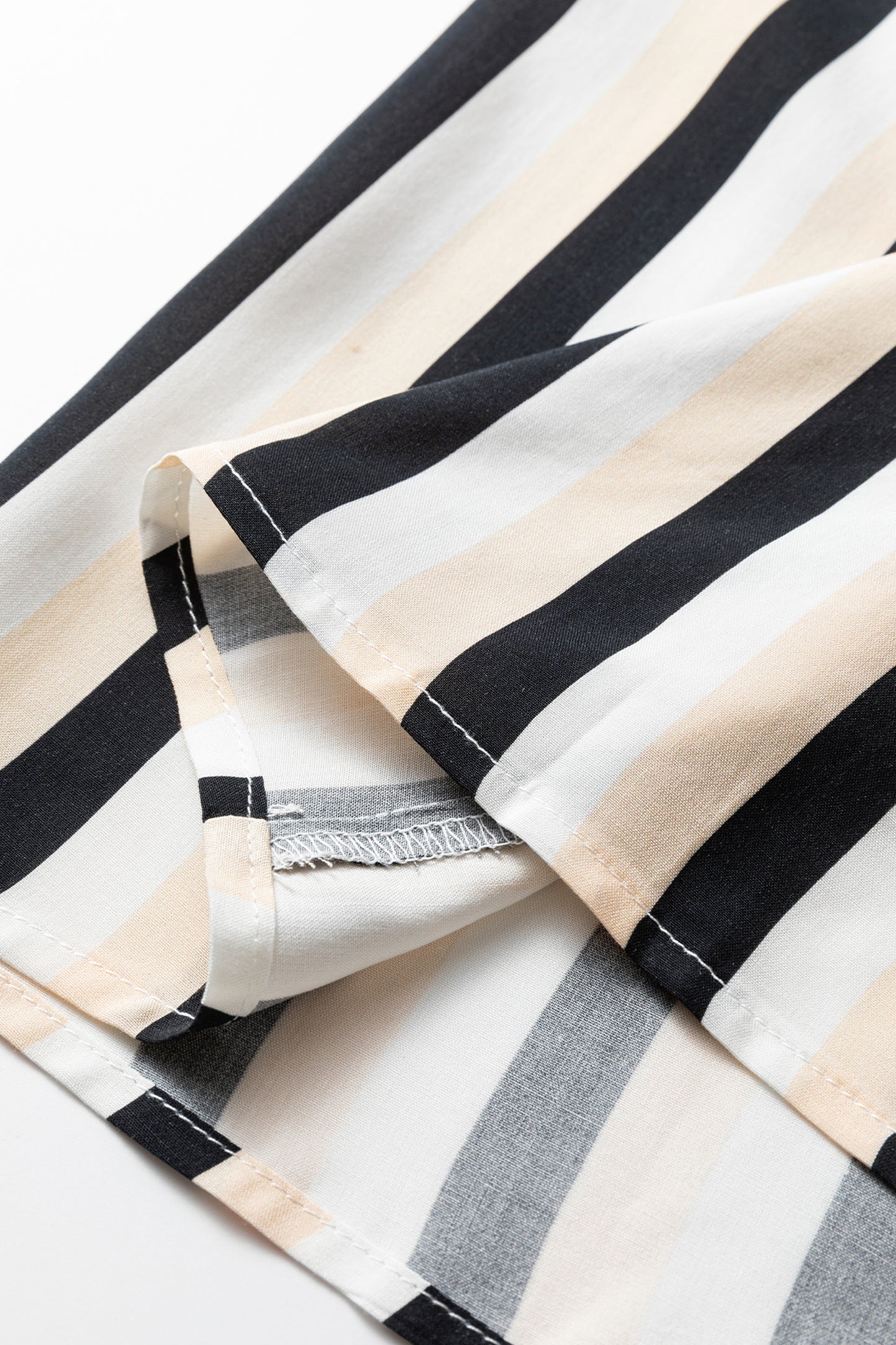 Black Stripe 3/4 Puff Sleeve Shirt Style Button Down Midi Dress-TOPS / DRESSES-[Adult]-[Female]-2022 Online Blue Zone Planet