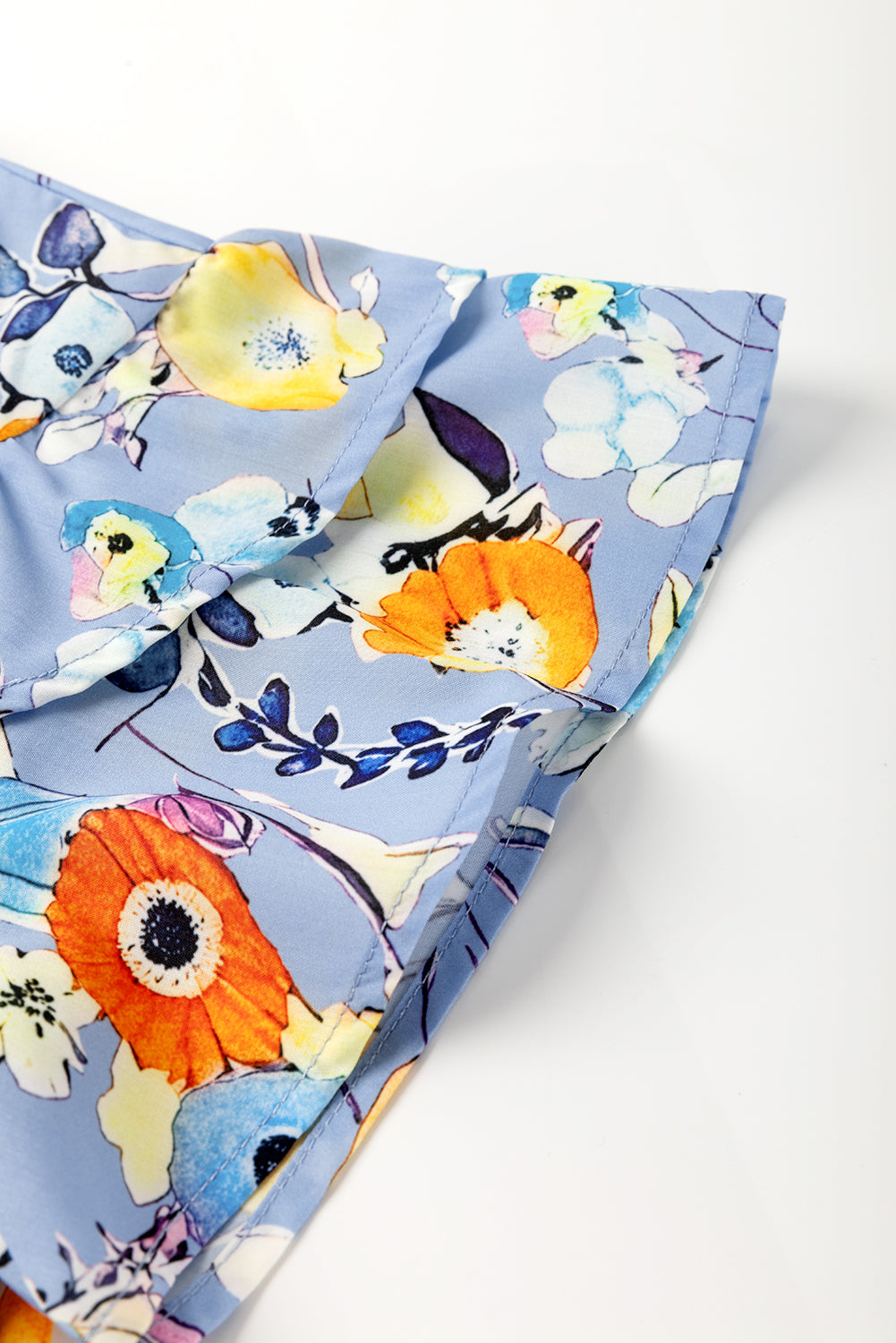 Sky Blue Flutter Sleeve V Neck Floral Top-Tops/Blouses & Shirts-[Adult]-[Female]-2022 Online Blue Zone Planet