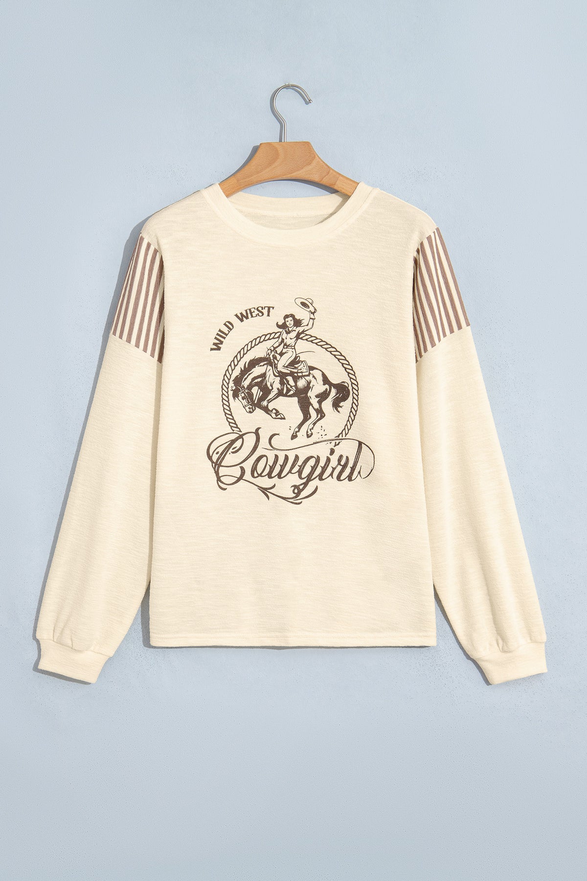 Jet Stream Western Print Striped Detail Long Sleeve Casual Top