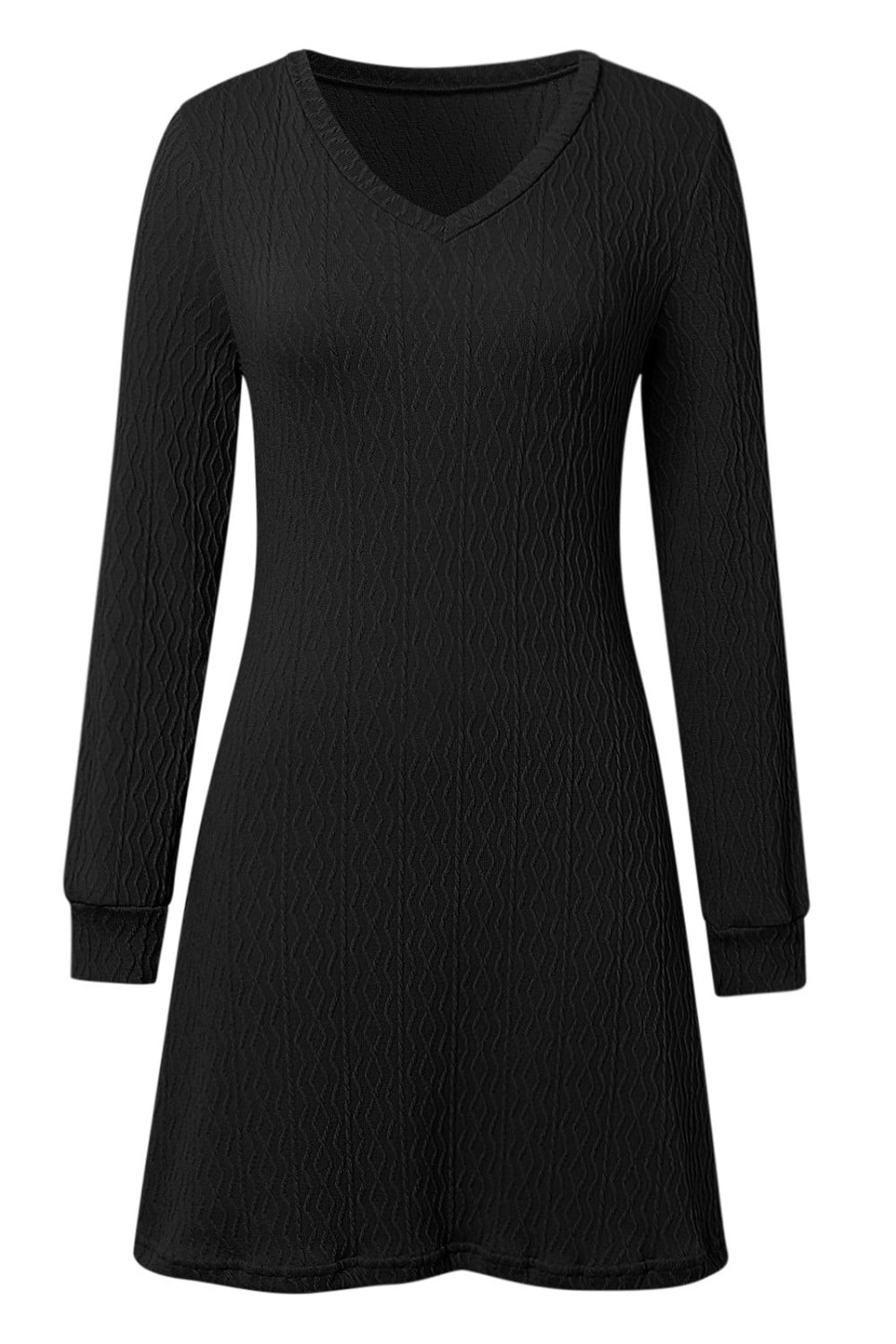 Blue Zone Planet | Texture V-Neck Long Sleeve Dress-TOPS / DRESSES-[Adult]-[Female]-2022 Online Blue Zone Planet