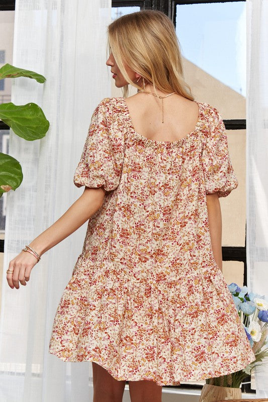 ADORA Floral Square Neck Puff Sleeve Dress-TOPS / DRESSES-[Adult]-[Female]-2022 Online Blue Zone Planet