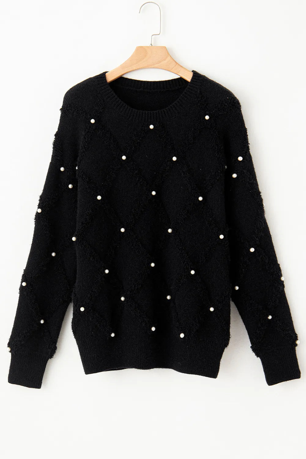 Pearl Detail Round Neck Long Sleeve Sweater-TOPS / DRESSES-[Adult]-[Female]-2022 Online Blue Zone Planet