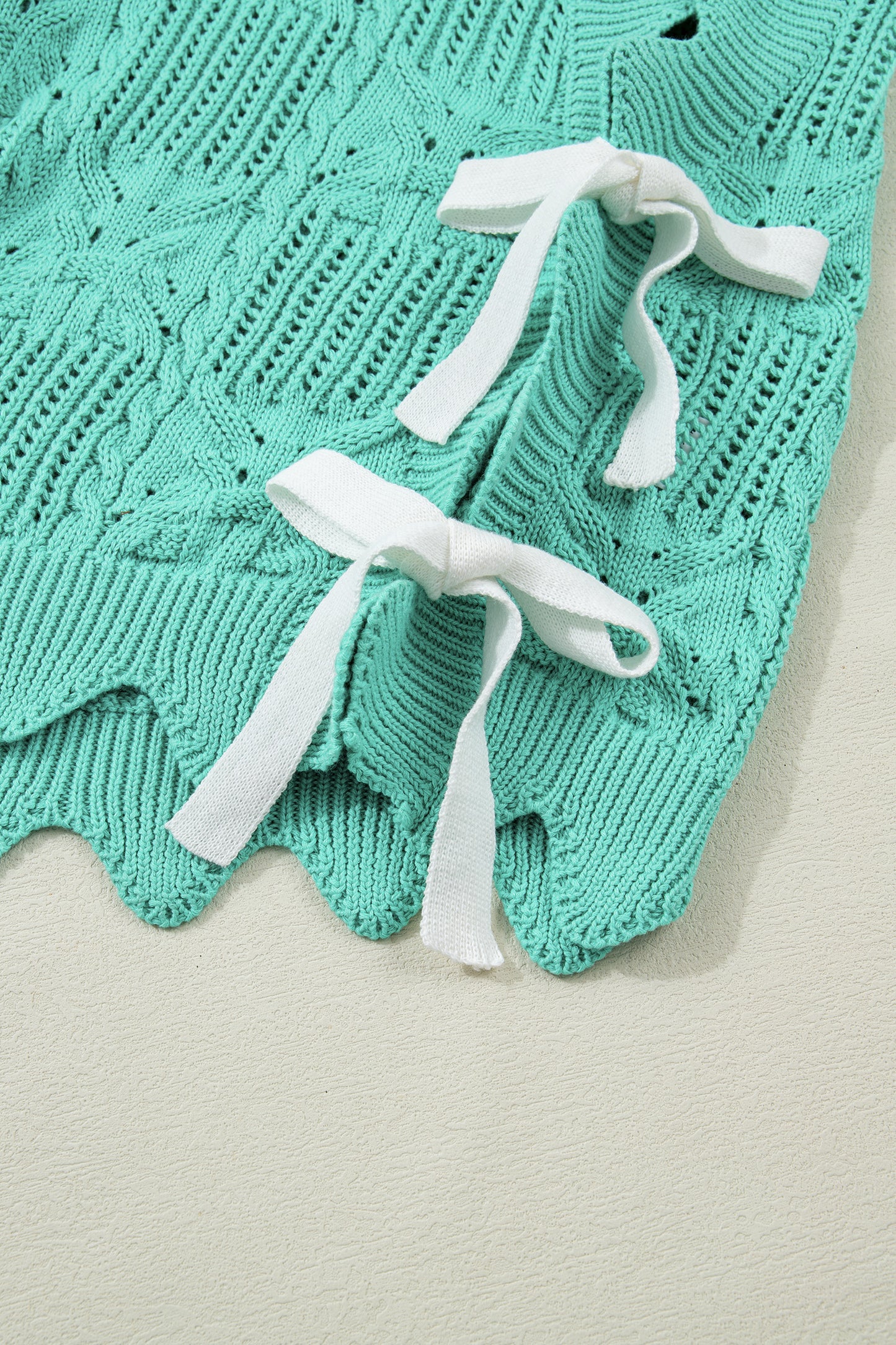 Mint Green Pointelle Knit Patterned Scalloped Trim Short Sleeve Sweater-TOPS / DRESSES-[Adult]-[Female]-2022 Online Blue Zone Planet