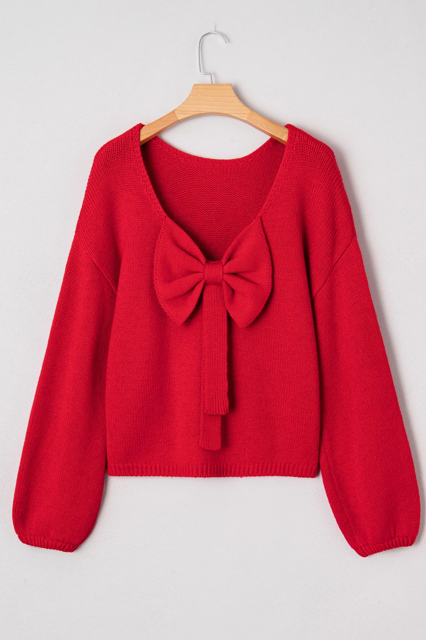 Fiery Red Festive Bow Backless Bubble Sleeve Sweater-TOPS / DRESSES-[Adult]-[Female]-2022 Online Blue Zone Planet