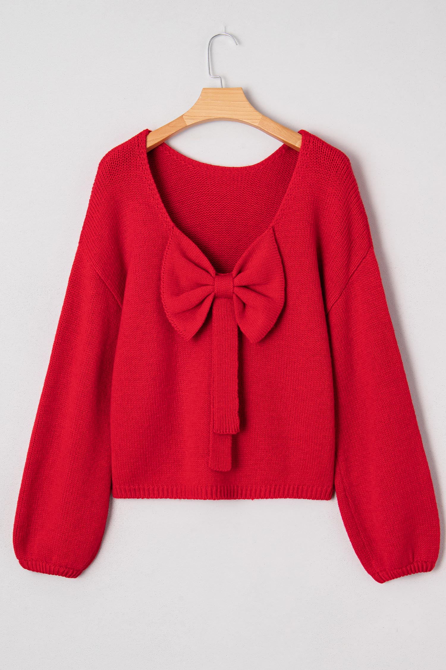 Fiery Red Festive Bow Backless Bubble Sleeve Sweater-TOPS / DRESSES-[Adult]-[Female]-2022 Online Blue Zone Planet