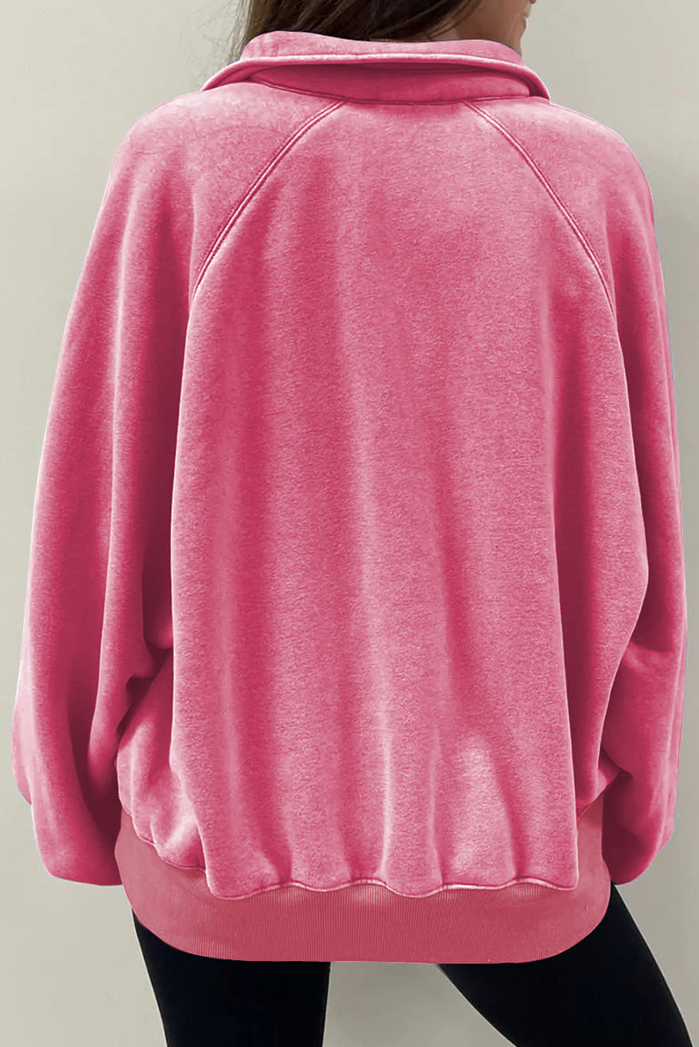 Pink Solid Snap Buttons Collared Balloon Sleeve Oversized Sweatshirt-Tops/Sweatshirts & Hoodies-[Adult]-[Female]-2022 Online Blue Zone Planet