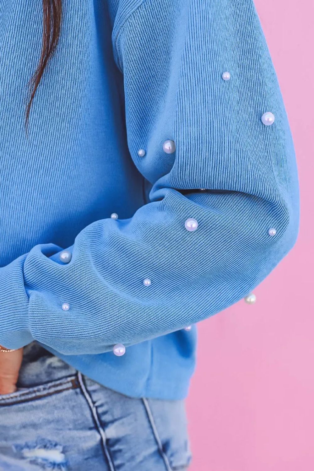 Pearl Detail Long Sleeve Sweatshirt-TOPS / DRESSES-[Adult]-[Female]-2022 Online Blue Zone Planet