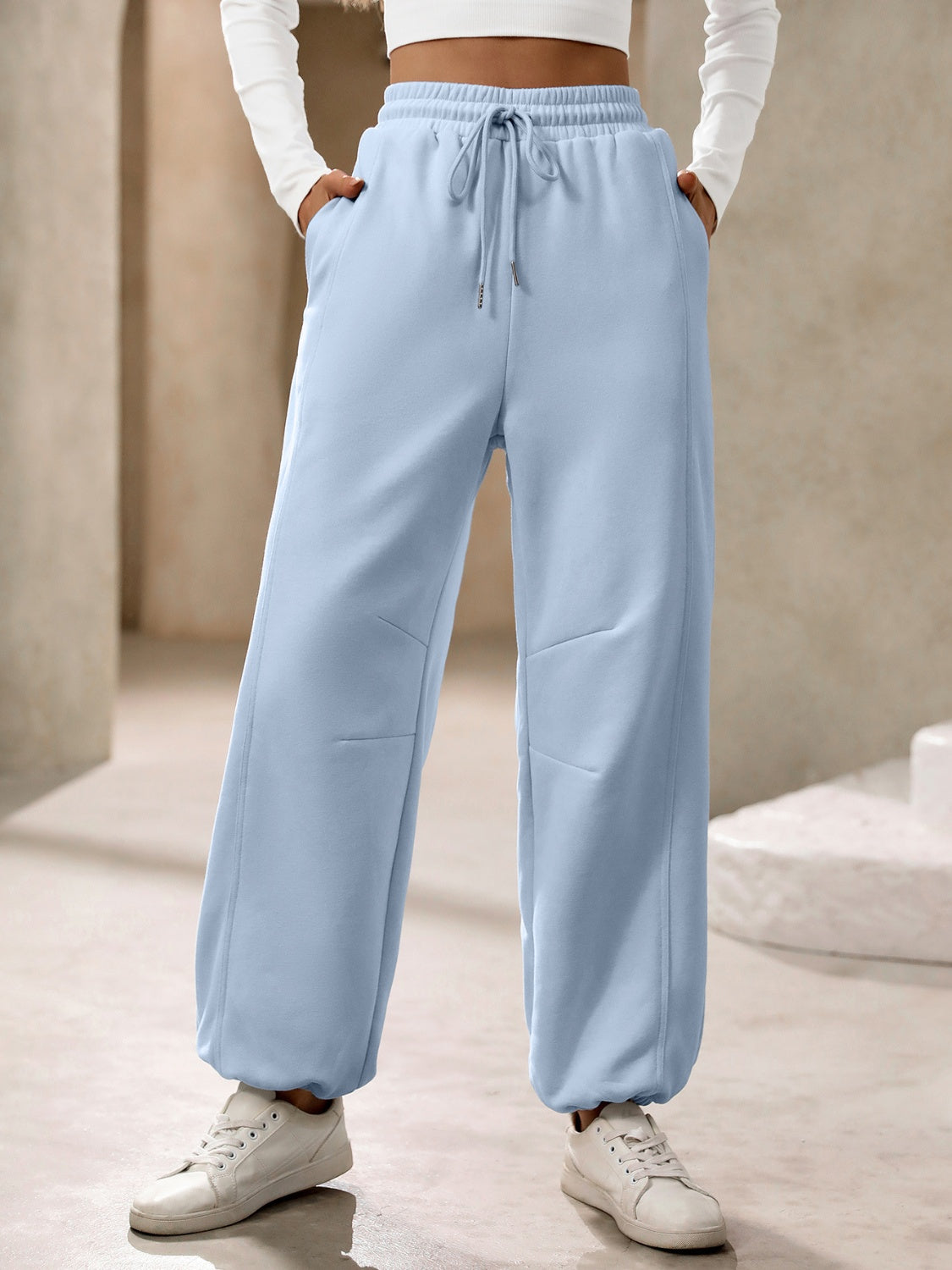 Drawstring Joggers with Pockets-[Adult]-[Female]-Light Blue-XS-2022 Online Blue Zone Planet