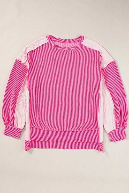 Bonbon Cable Knit Colorblock Exposed Seam Sweatshirt-Tops/Sweatshirts & Hoodies-[Adult]-[Female]-2022 Online Blue Zone Planet