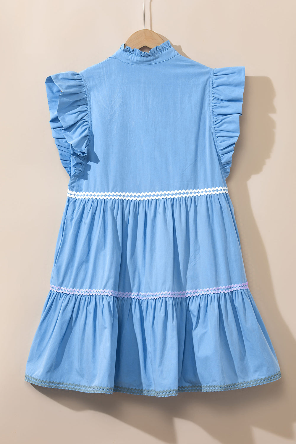 Blue Zone Planet | Strawberry Pink Ric Rac Colorblock Flutter Sleeve V Neck Tiered Dress-TOPS / DRESSES-[Adult]-[Female]-2022 Online Blue Zone Planet