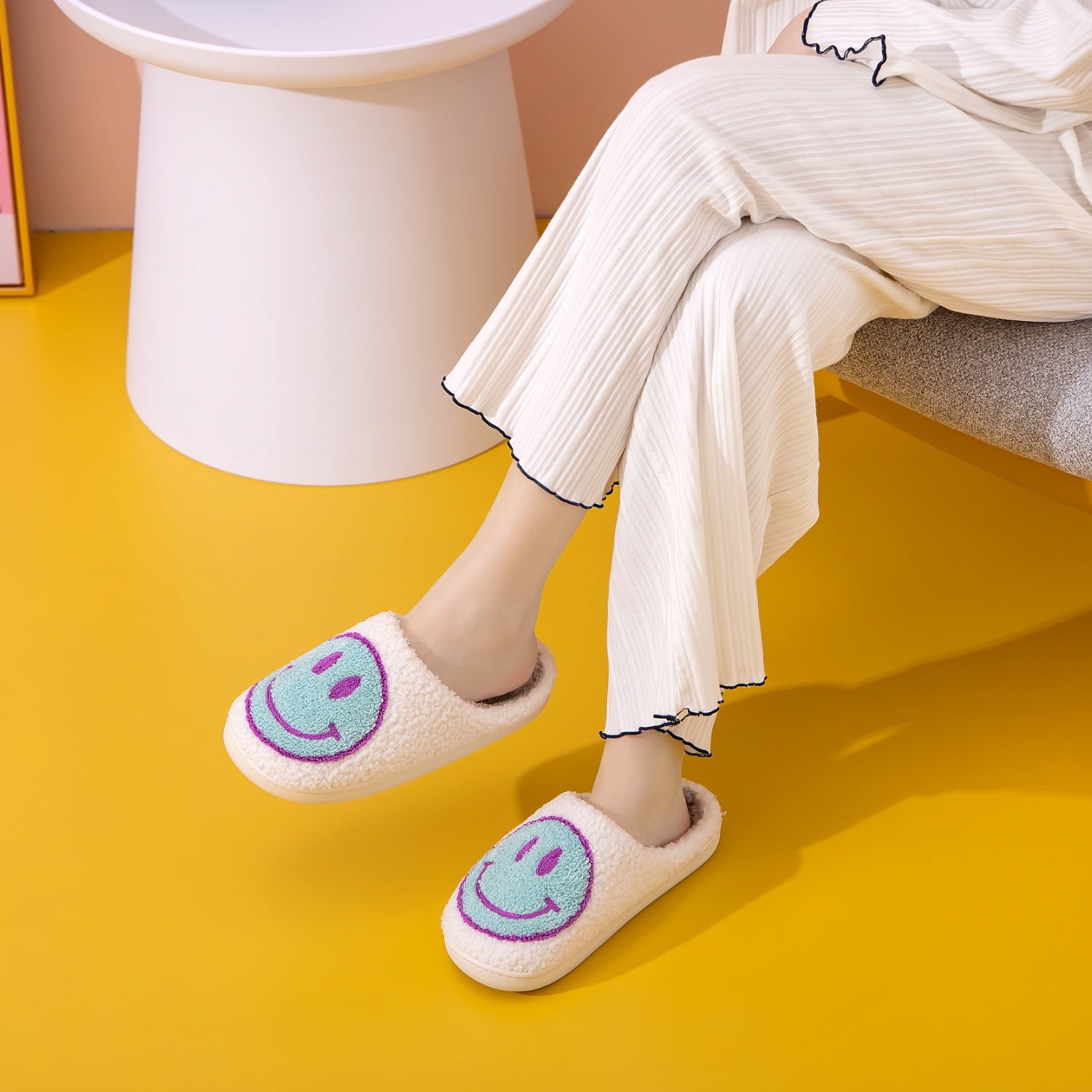 Blue Zone Planet |  Melody Smiley Face Slippers BLUE ZONE PLANET