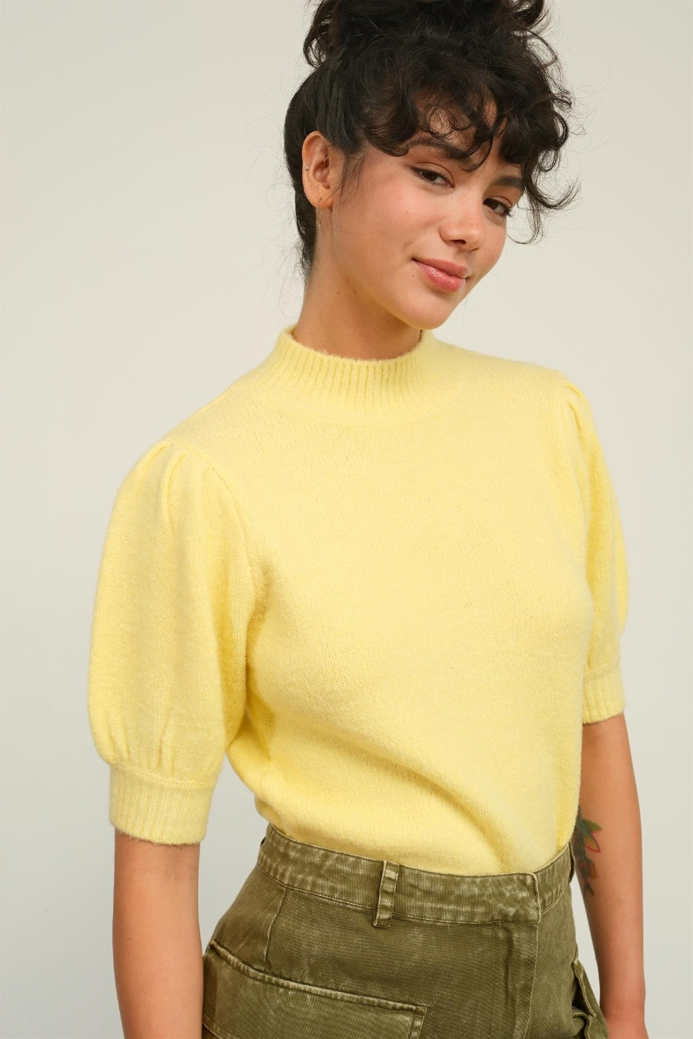 HYFVE Mock Neck Puff Sleeve Sweater-TOPS / DRESSES-[Adult]-[Female]-2022 Online Blue Zone Planet