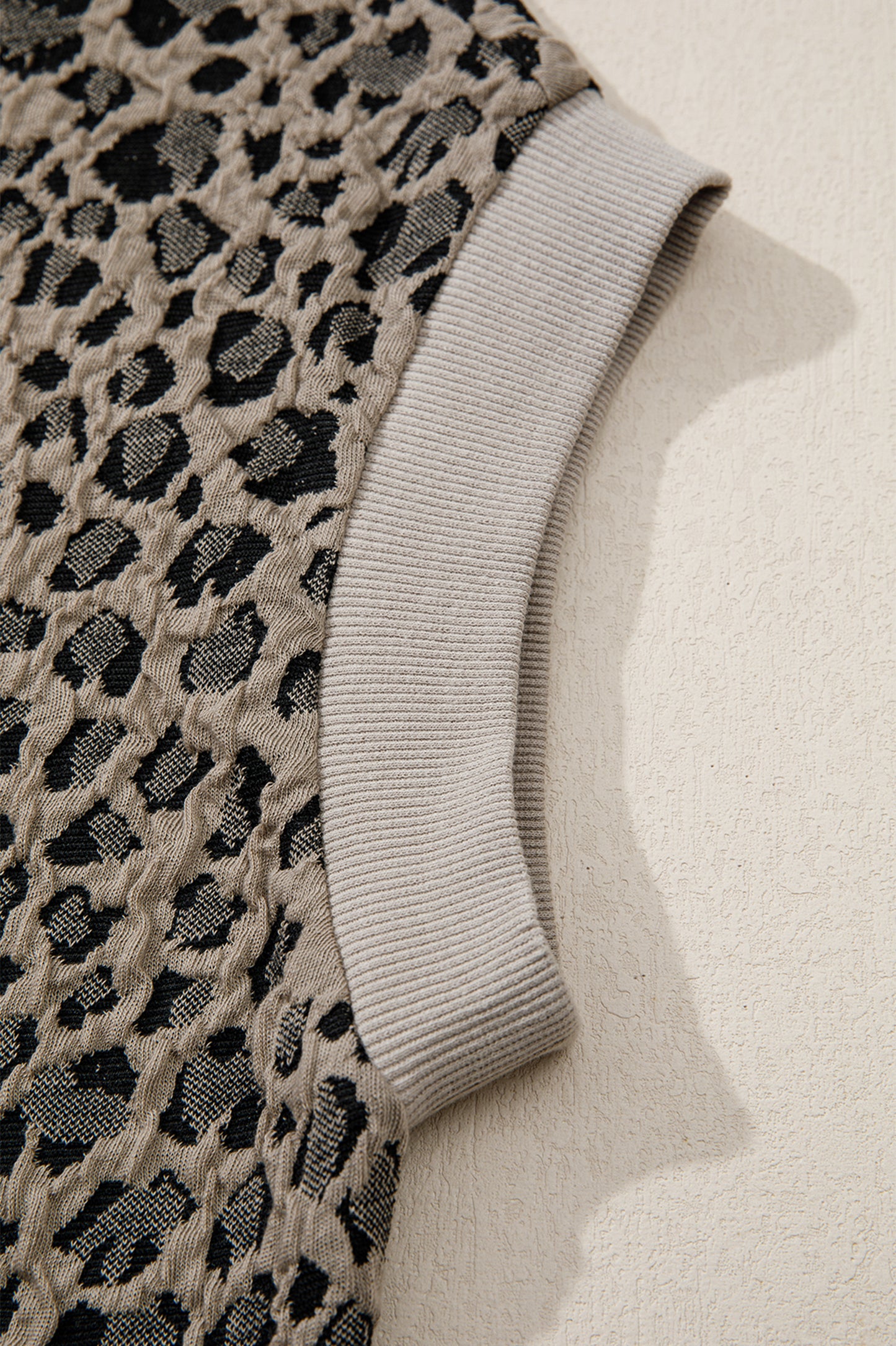 Beige Zip Up Collared Leopard Cap Sleeve Top-Tops/Tops & Tees-[Adult]-[Female]-2022 Online Blue Zone Planet