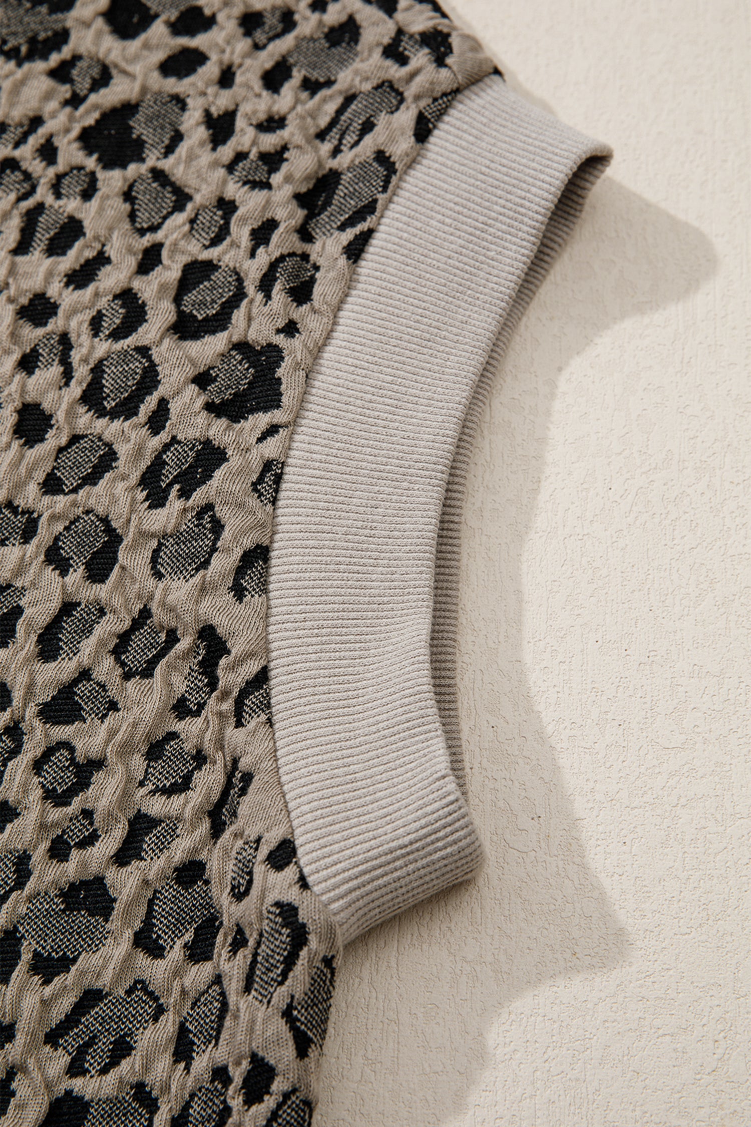 Beige Zip Up Collared Leopard Cap Sleeve Top-Tops/Tops & Tees-[Adult]-[Female]-2022 Online Blue Zone Planet