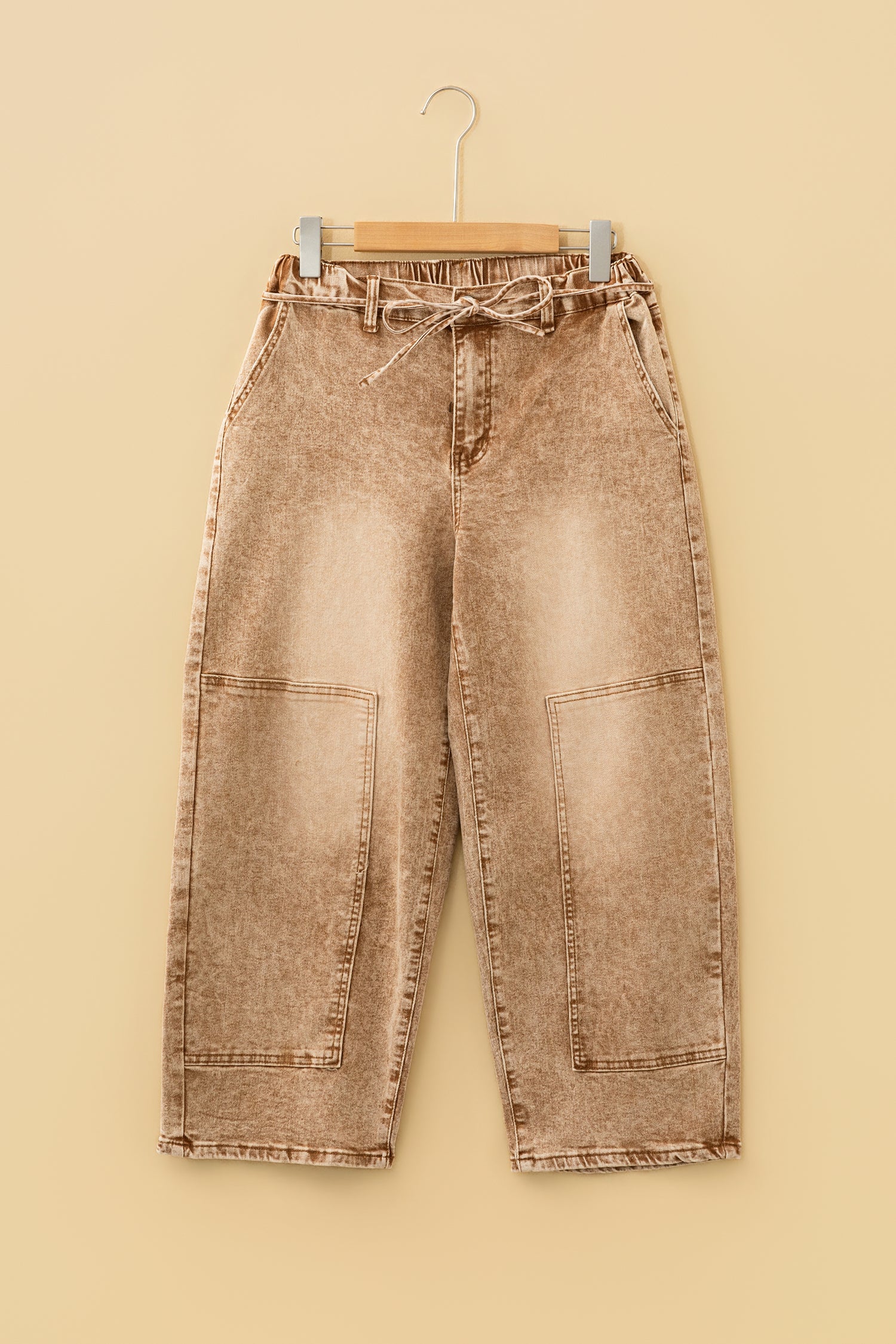 Gray Acid Wash Barrel Fit Denim Pants with Waist String-Bottoms/Jeans-[Adult]-[Female]-2022 Online Blue Zone Planet