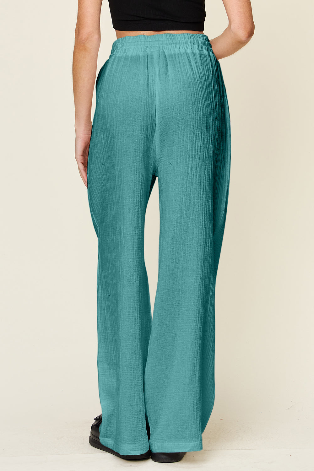 Double Take Full Size Texture Drawstring Wide Leg Pants-BOTTOMS SIZES SMALL MEDIUM LARGE-[Adult]-[Female]-2022 Online Blue Zone Planet