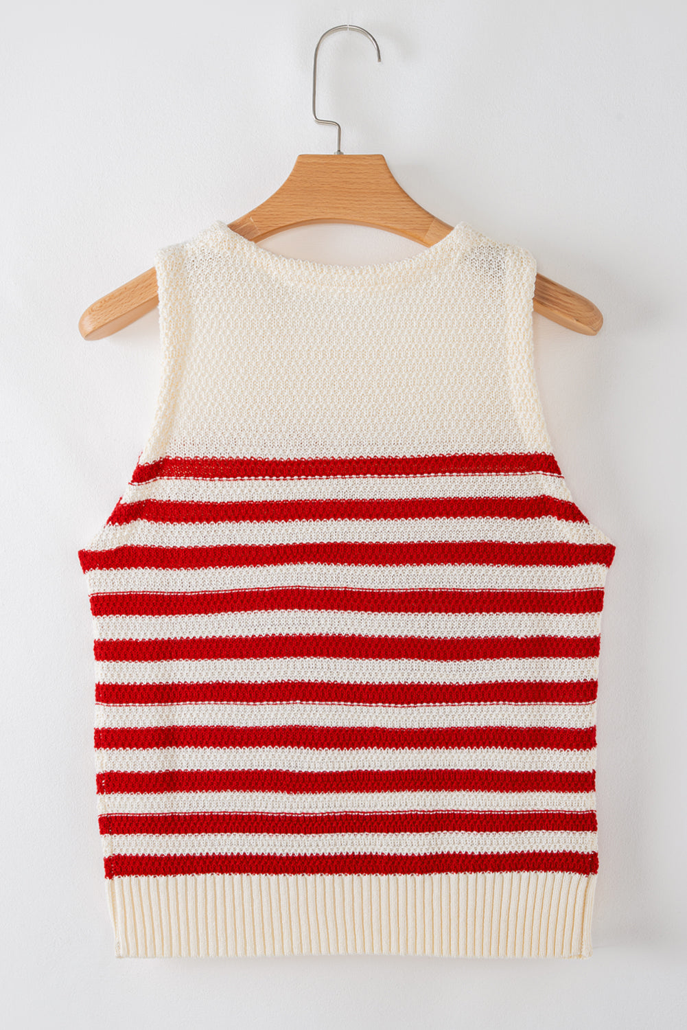 Red Stripe Textured Knit Ribbed Hem Sweater Tank Top-TOPS / DRESSES-[Adult]-[Female]-2022 Online Blue Zone Planet