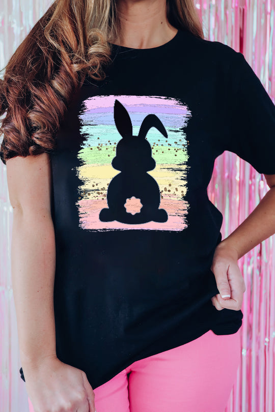 Black Rainbow Splash Easter Rabbit Graphic Tee-Graphic/Graphic Tees-[Adult]-[Female]-2022 Online Blue Zone Planet