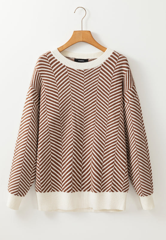 Blue Zone Planet | Striped Round Neck Long Sleeve Sweater-TOPS / DRESSES-[Adult]-[Female]-2022 Online Blue Zone Planet