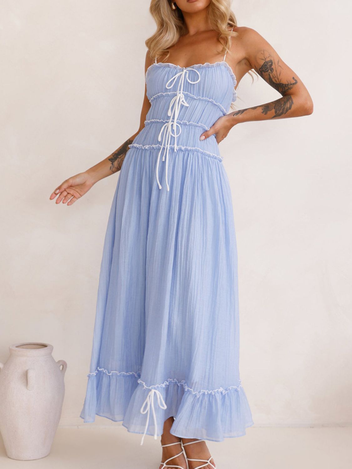 Devine Frill Ruffled Hem Midi Cami Dress-TOPS / DRESSES-[Adult]-[Female]-2022 Online Blue Zone Planet