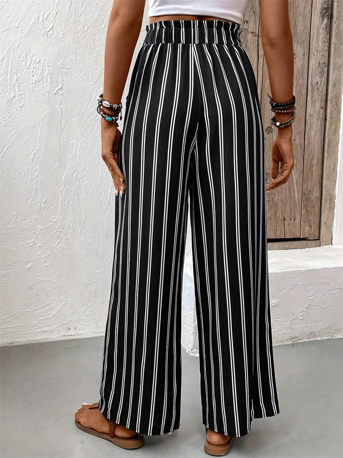 Blue Zone Planet | Striped High Waist Wide Leg Pants-BOTTOMS SIZES SMALL MEDIUM LARGE-[Adult]-[Female]-2022 Online Blue Zone Planet