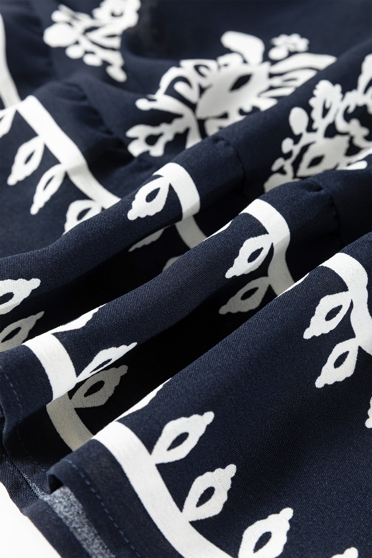 Blue Western Ethnic Print Notched Neck Short Sleeve Midi Dress-TOPS / DRESSES-[Adult]-[Female]-2022 Online Blue Zone Planet