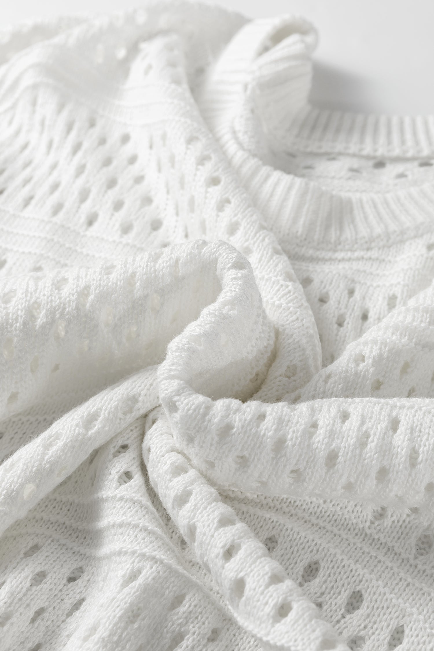 White Hollow Out Knit Round Neck Dolman Sweater-TOPS / DRESSES-[Adult]-[Female]-2022 Online Blue Zone Planet