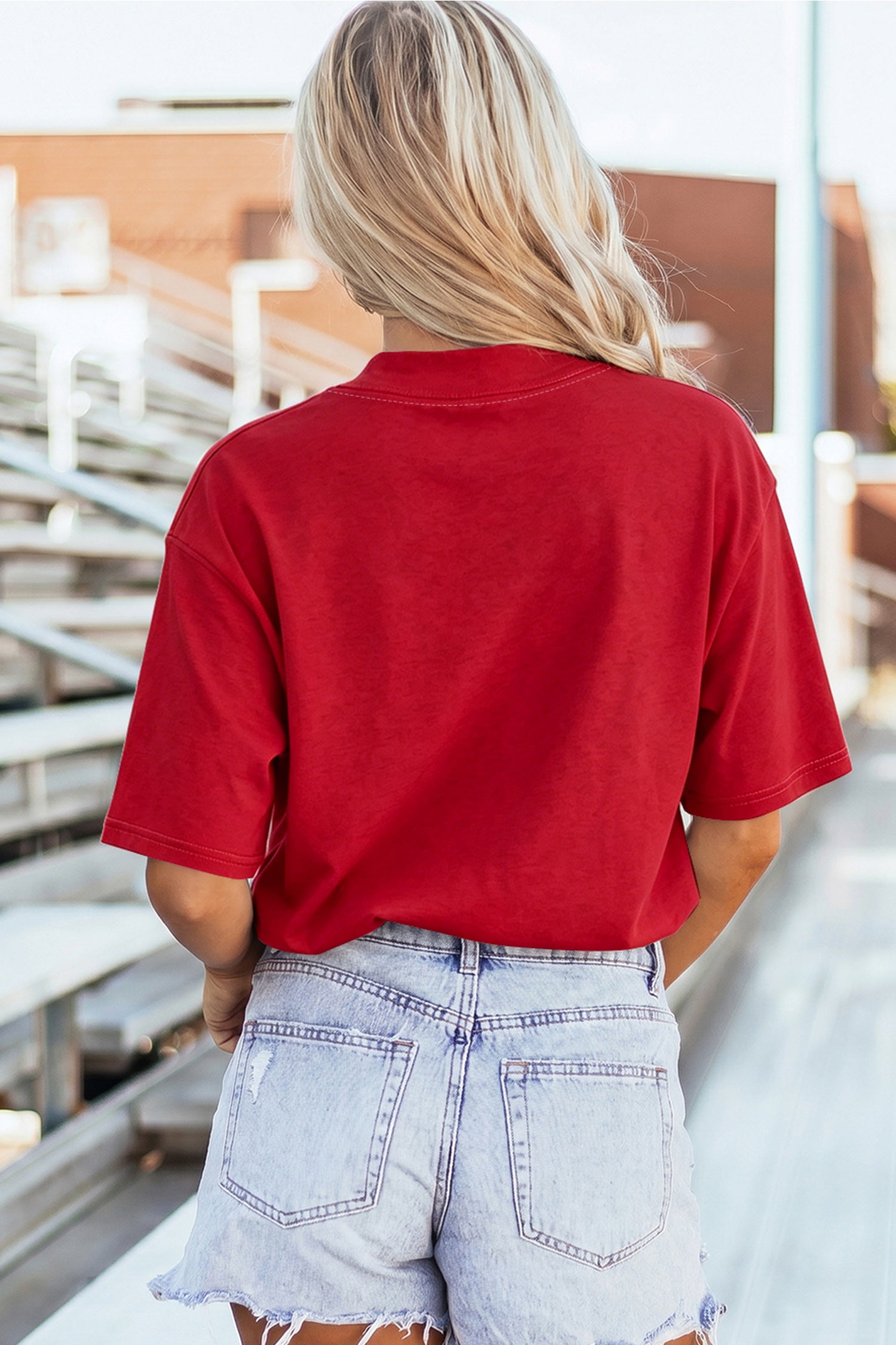 Racing Red Reversible Contrast-Stitched T-Shirt-Tops/Tops & Tees-[Adult]-[Female]-2022 Online Blue Zone Planet