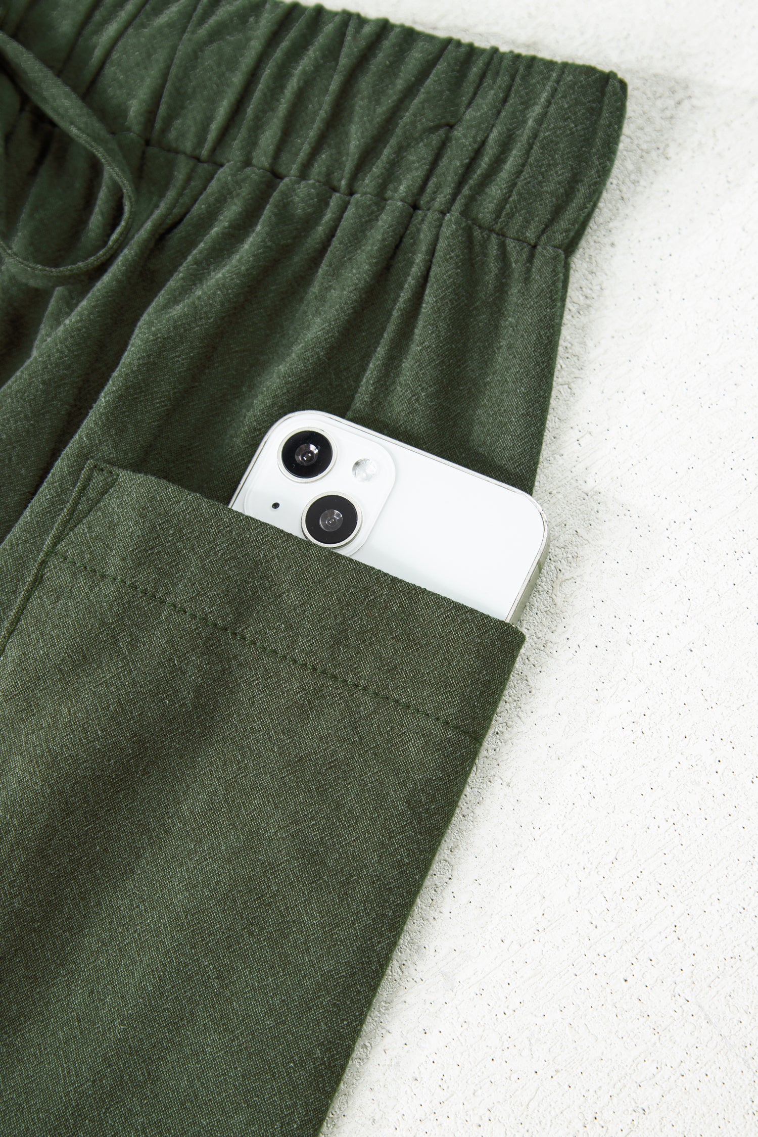 Jungle Green Drawstring Elastic Waist Patch Pocket Barrel Leg Casual Pants-Bottoms/Pants & Culotte-[Adult]-[Female]-2022 Online Blue Zone Planet