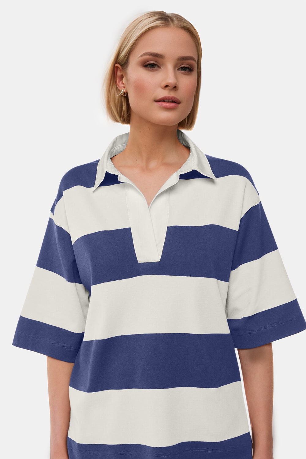 Oh Pima Cotton Wash Color Block Johnny Collar Half Sleeve Top-TOPS / DRESSES-[Adult]-[Female]-Dusty Blue-S-2022 Online Blue Zone Planet