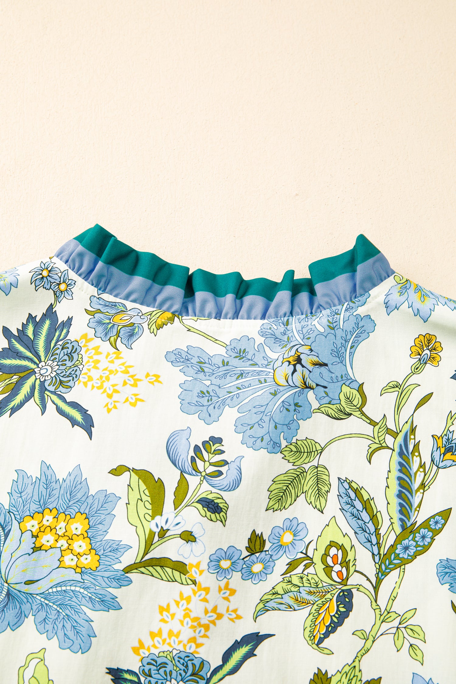 Sky Blue Plus Size Frilled V Neck Short Sleeve Floral Blouse-Plus Size/Plus Size Tops/Plus Size Blouses & Shirts-[Adult]-[Female]-2022 Online Blue Zone Planet