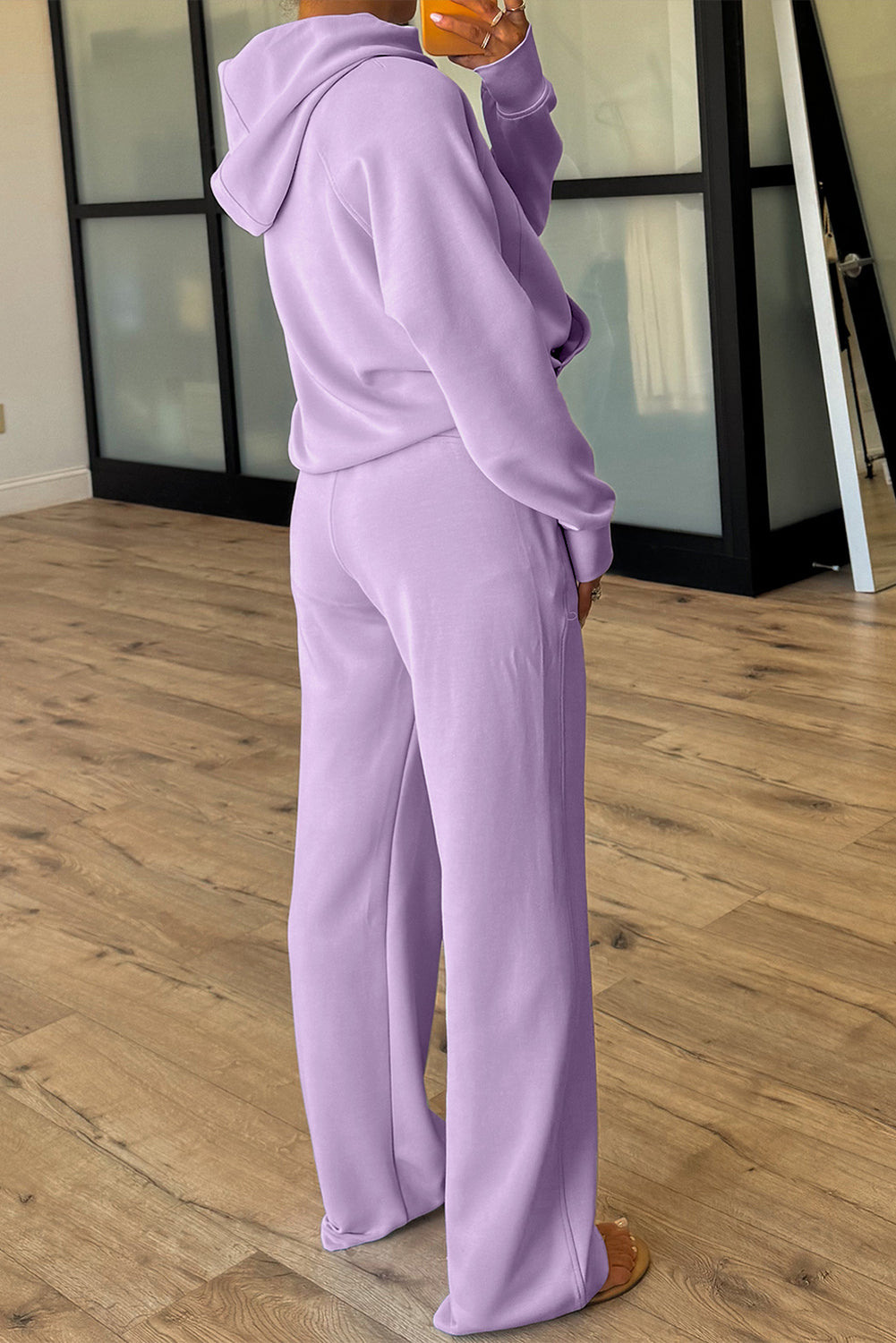 Orchid Bouquet Half Zip Thumbhole Sleeve Hoodie Active Pants 2pcs Outfit-Two Piece Sets/Pant Sets-[Adult]-[Female]-2022 Online Blue Zone Planet