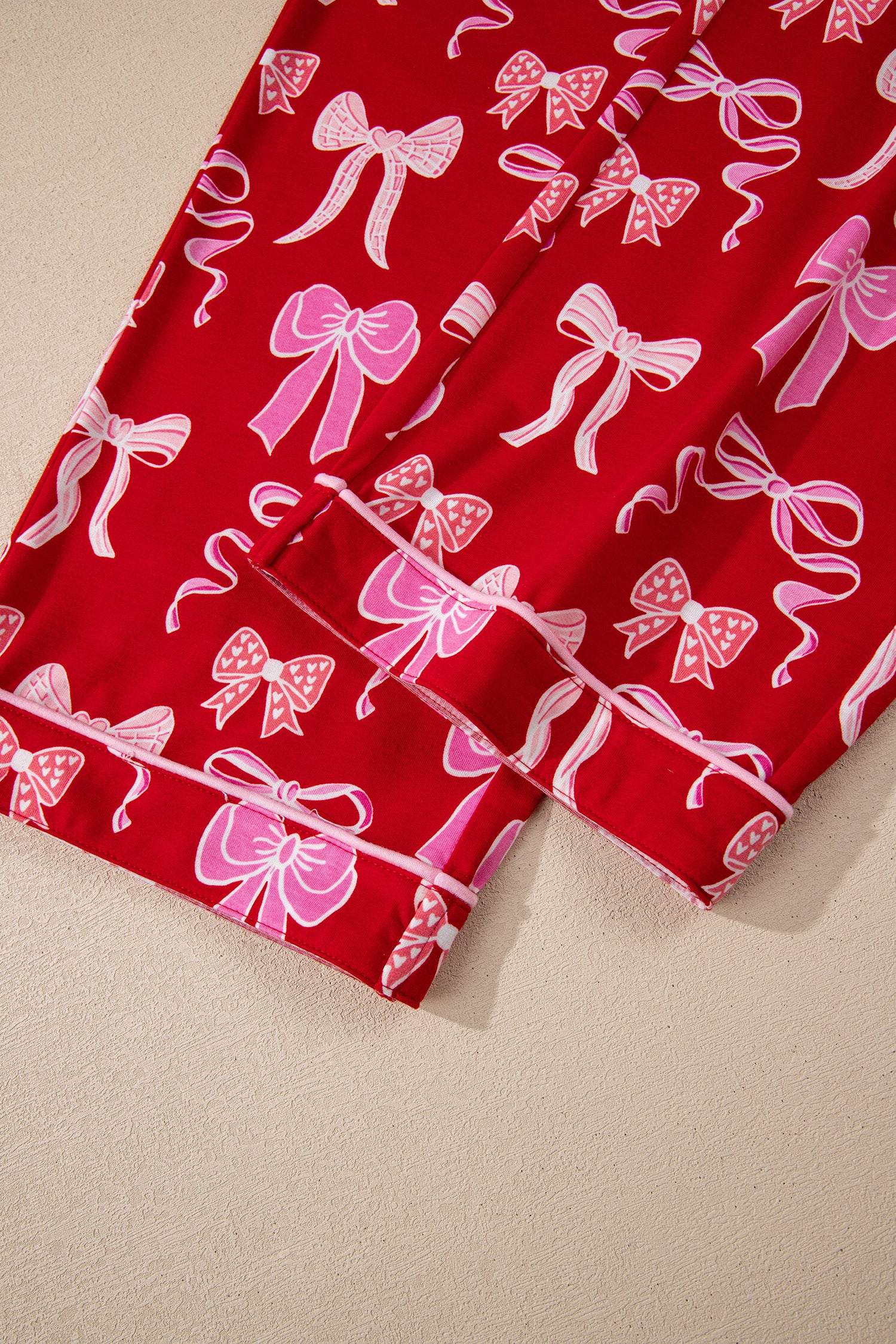 Red Sweet Bow Print Shirt Style Top Long 2pcs Pajama Set-Loungewear & Sleepwear/Sleepwear-[Adult]-[Female]-2022 Online Blue Zone Planet