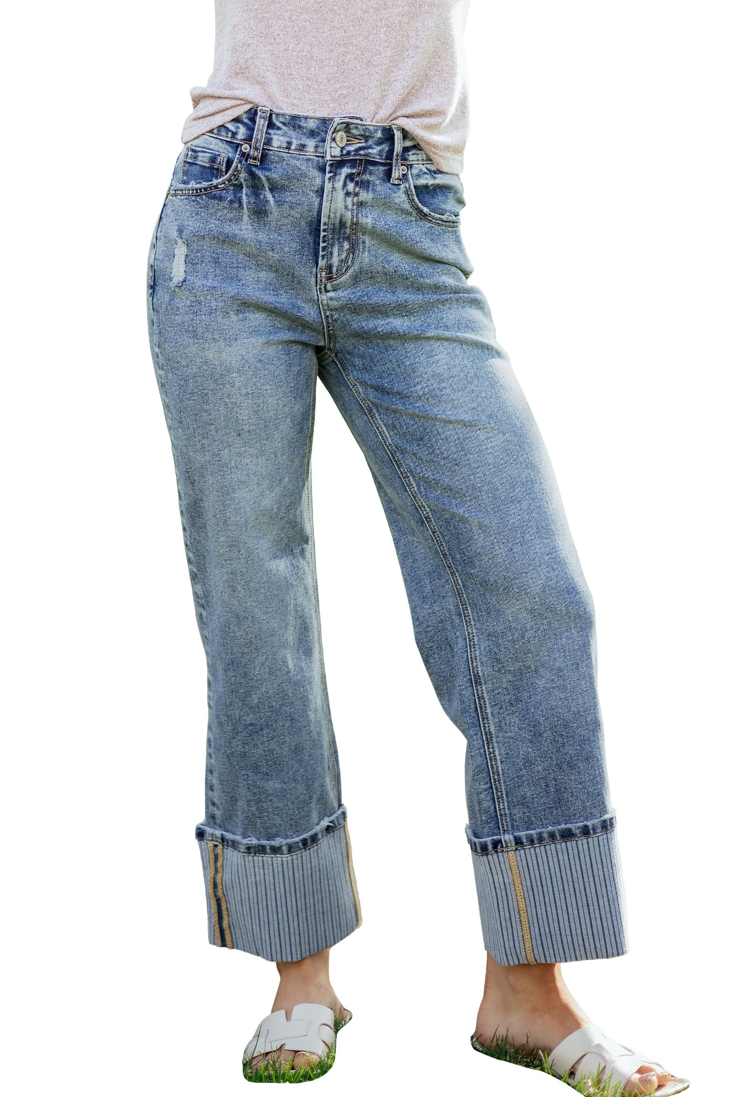 Ashleigh Blue Cuffed Straight Loose Jeans-Bottoms/Jeans-[Adult]-[Female]-2022 Online Blue Zone Planet