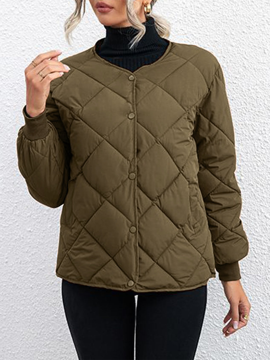 Bubble Texture Snap Down Long Sleeve Winter Coat-TOPS / DRESSES-[Adult]-[Female]-Coffee Brown-S-2022 Online Blue Zone Planet