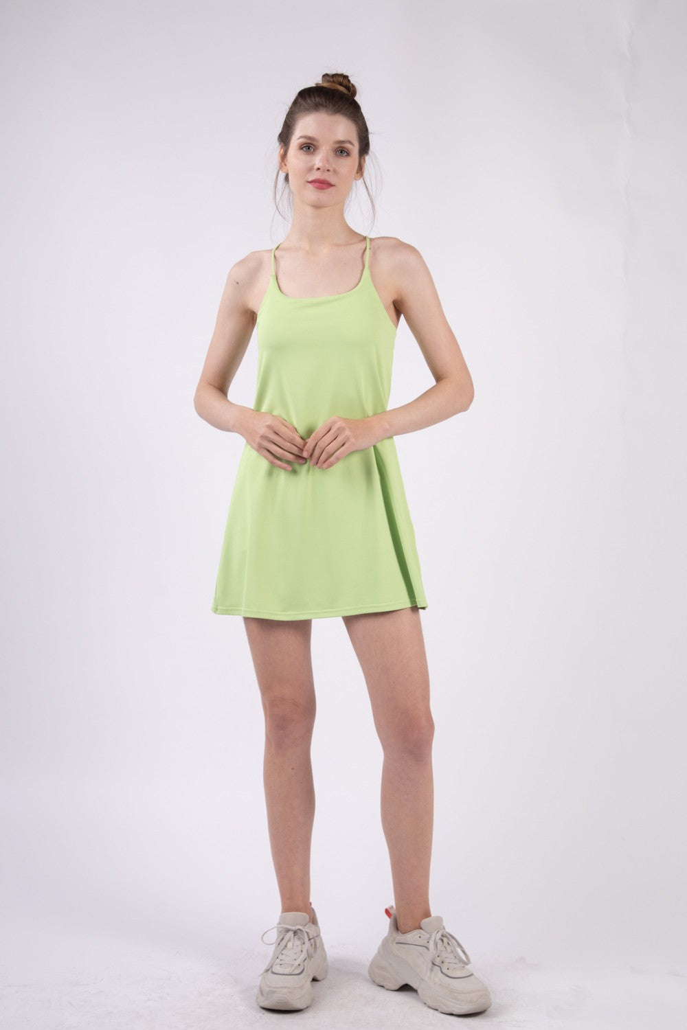 VERY J Sleeveless Active Tennis Dress with Unitard Liner-TOPS / DRESSES-[Adult]-[Female]-Lime-S-2022 Online Blue Zone Planet