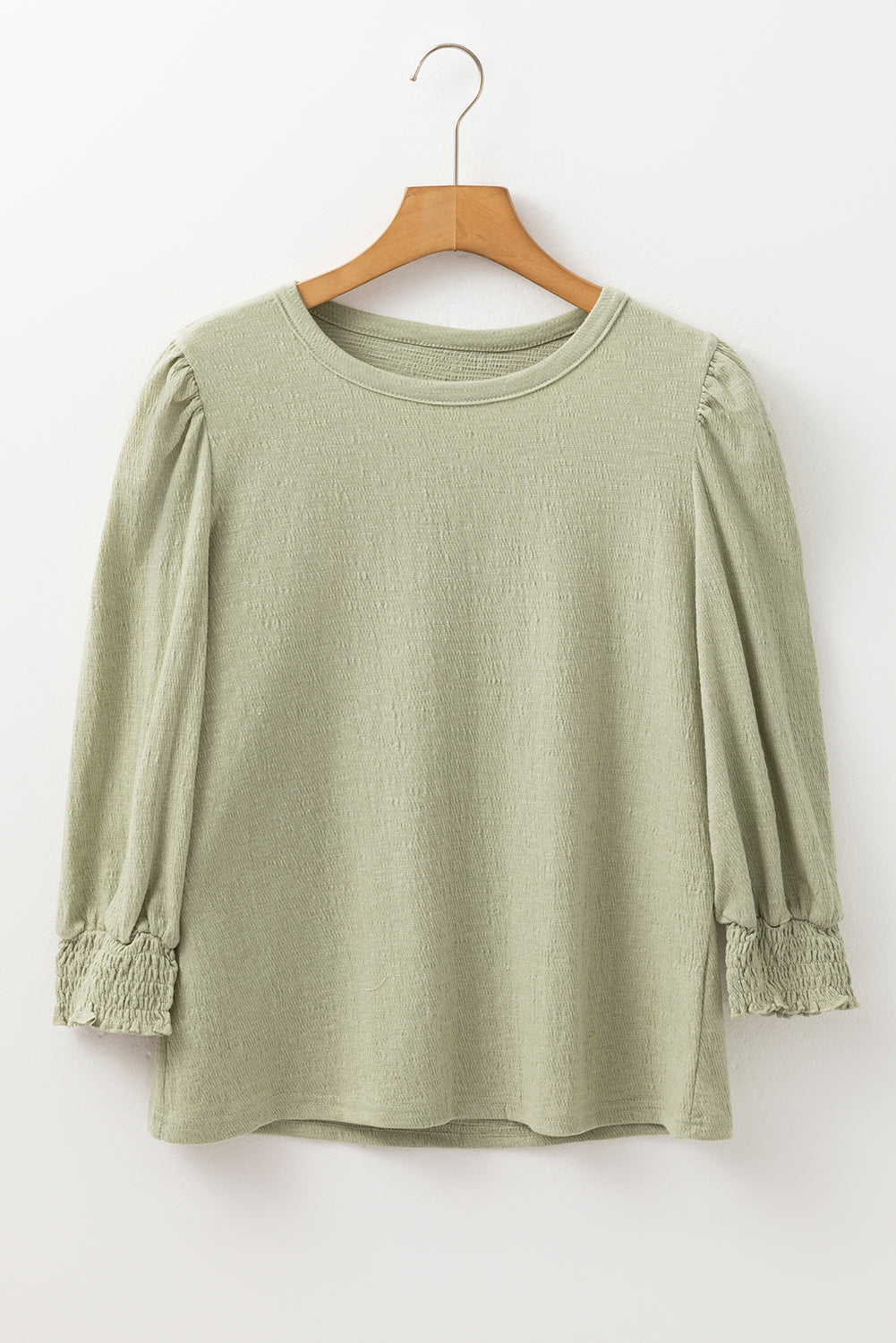 Laurel Green Textured Round Neck Half Sleeve Blouse-Tops/Blouses & Shirts-[Adult]-[Female]-2022 Online Blue Zone Planet