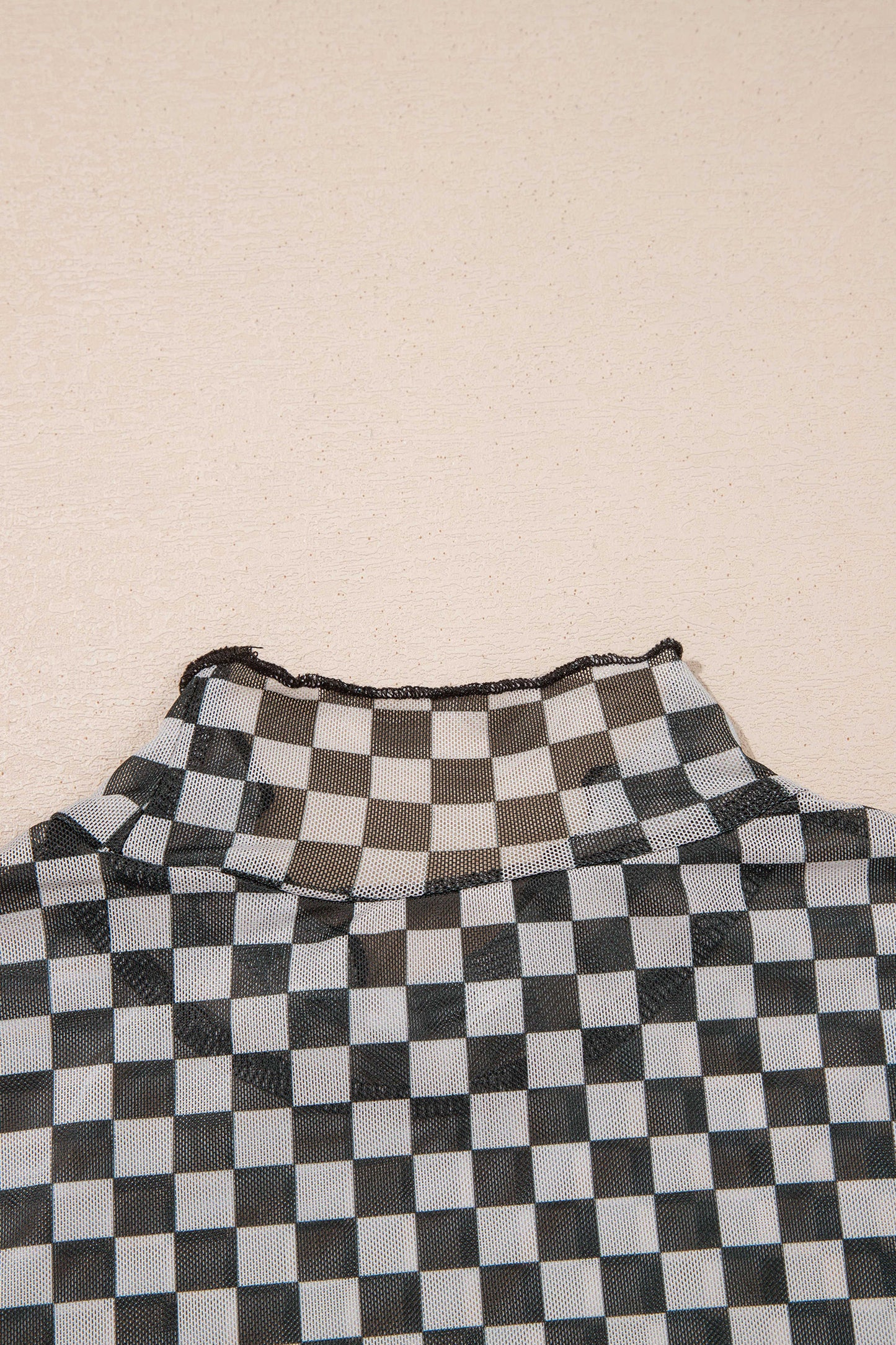 Black Plaid Stand Neck Long Sleeve Mesh Top-Tops/Long Sleeve Tops-[Adult]-[Female]-2022 Online Blue Zone Planet