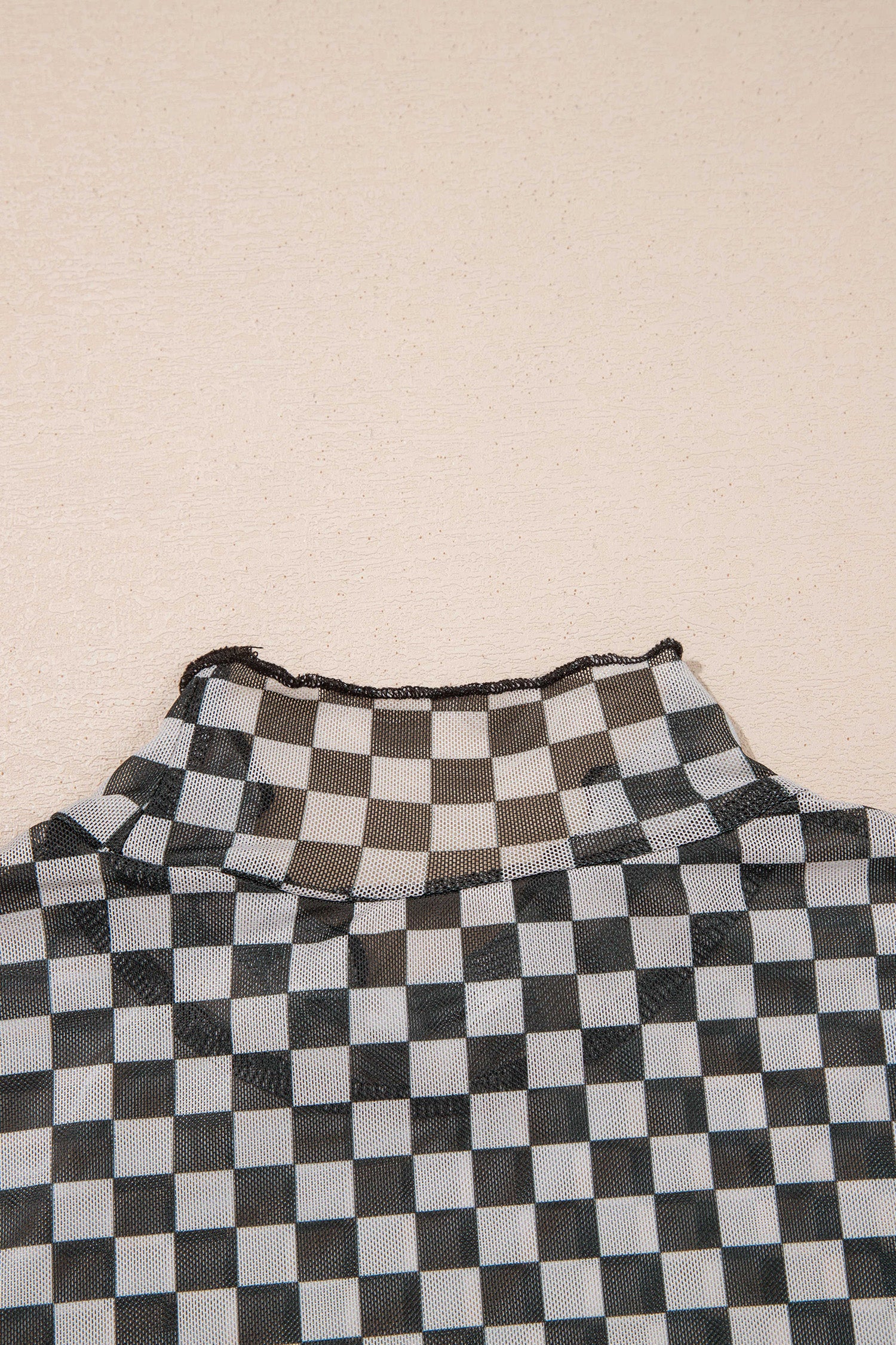 Black Plaid Stand Neck Long Sleeve Mesh Top-Tops/Long Sleeve Tops-[Adult]-[Female]-2022 Online Blue Zone Planet