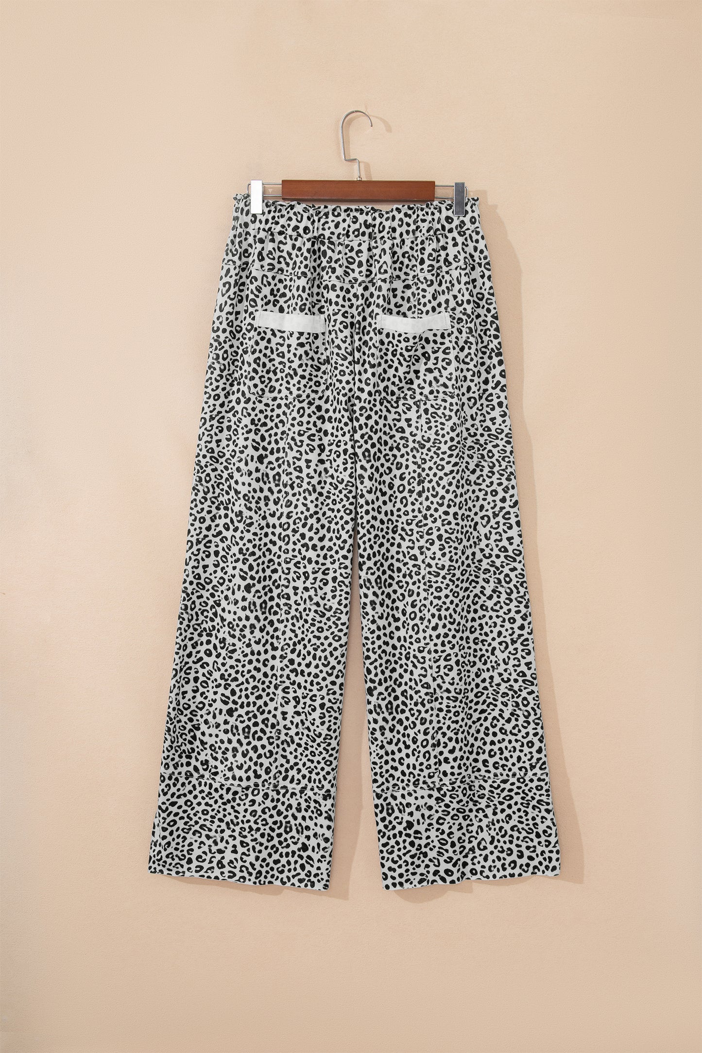 Gray Animal Print Wide Leg Terry Knit Pants