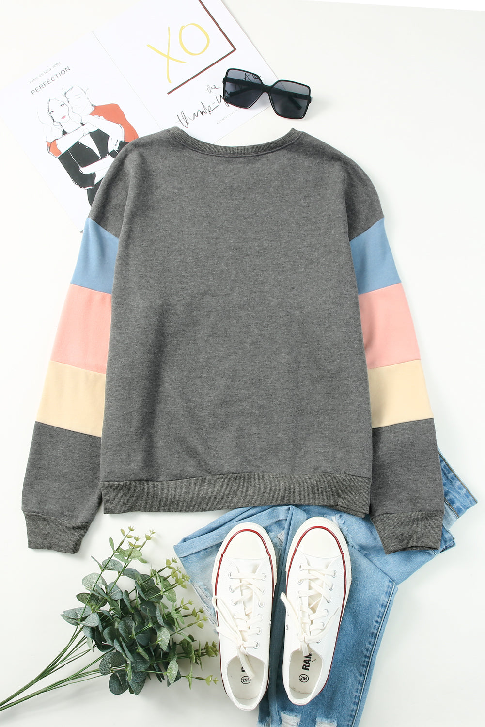 Color Block Round Neck Long Sleeve Sweatshirt-TOPS / DRESSES-[Adult]-[Female]-2022 Online Blue Zone Planet