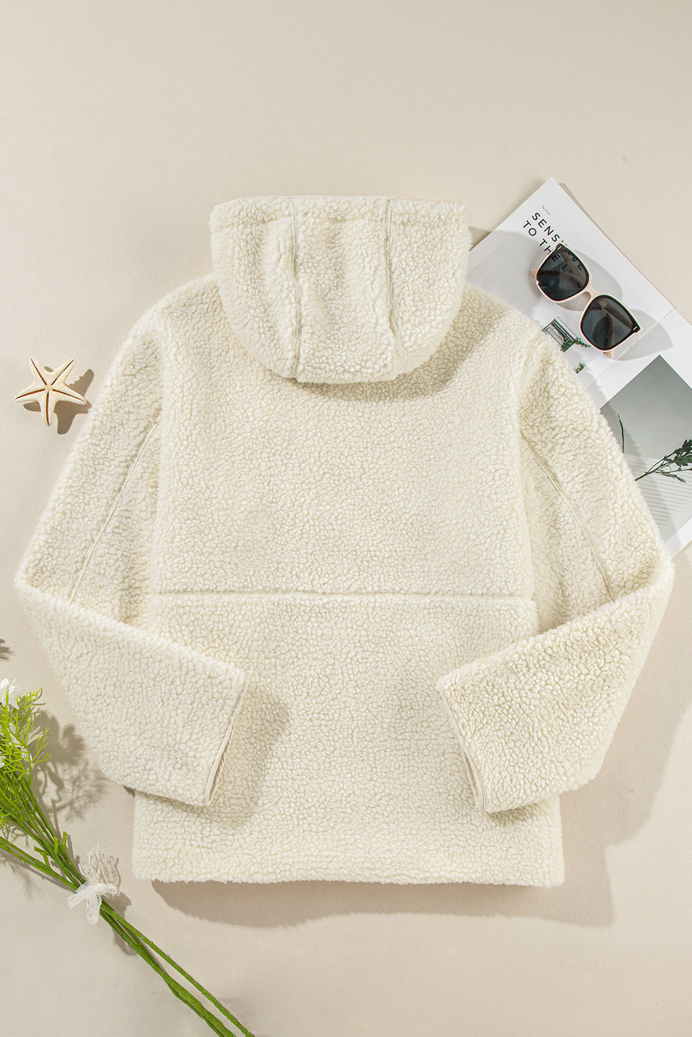 Blue Zone Planet | Beige Fleece Zip Up Drawstring Hooded Pocketed Jacket-Tops / Dresses-[Adult]-[Female]-2022 Online Blue Zone Planet