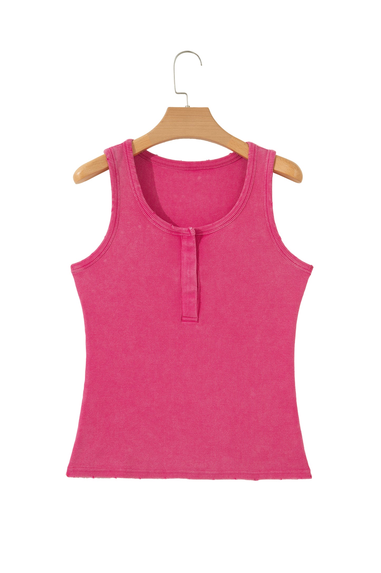 Bright Pink Vintage Distressed Ribbed Mineral Wash Tank Top