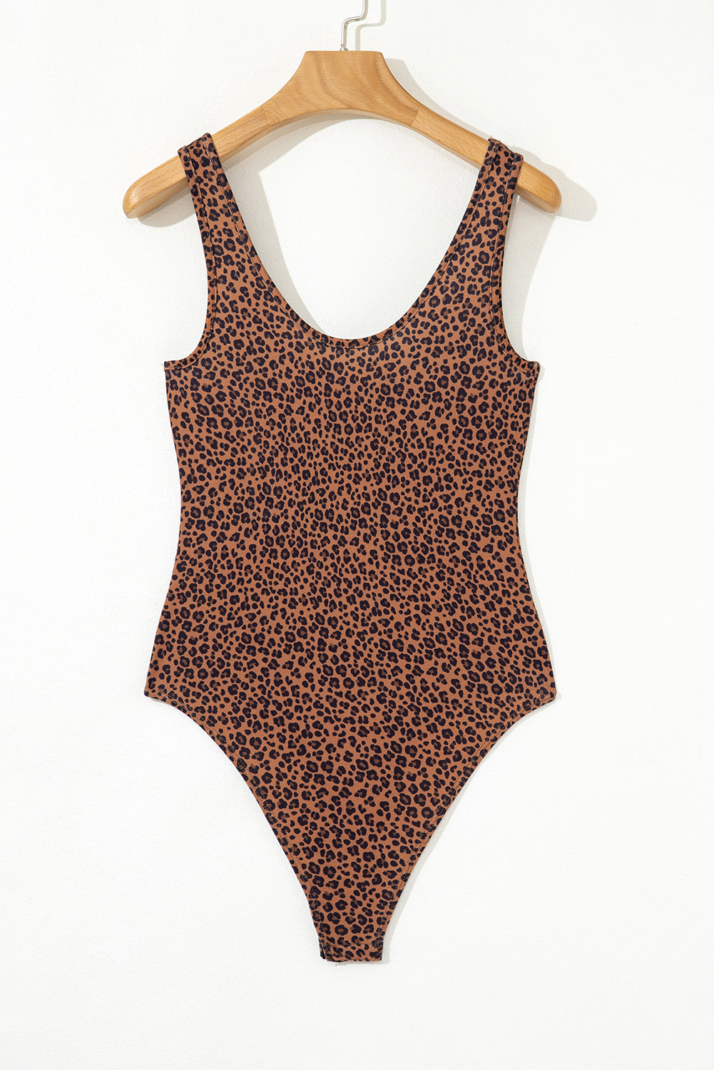Brown Leopard Printed Sleeveless Scoop Neck Bodysuit-Tops/Bodysuits-[Adult]-[Female]-2022 Online Blue Zone Planet