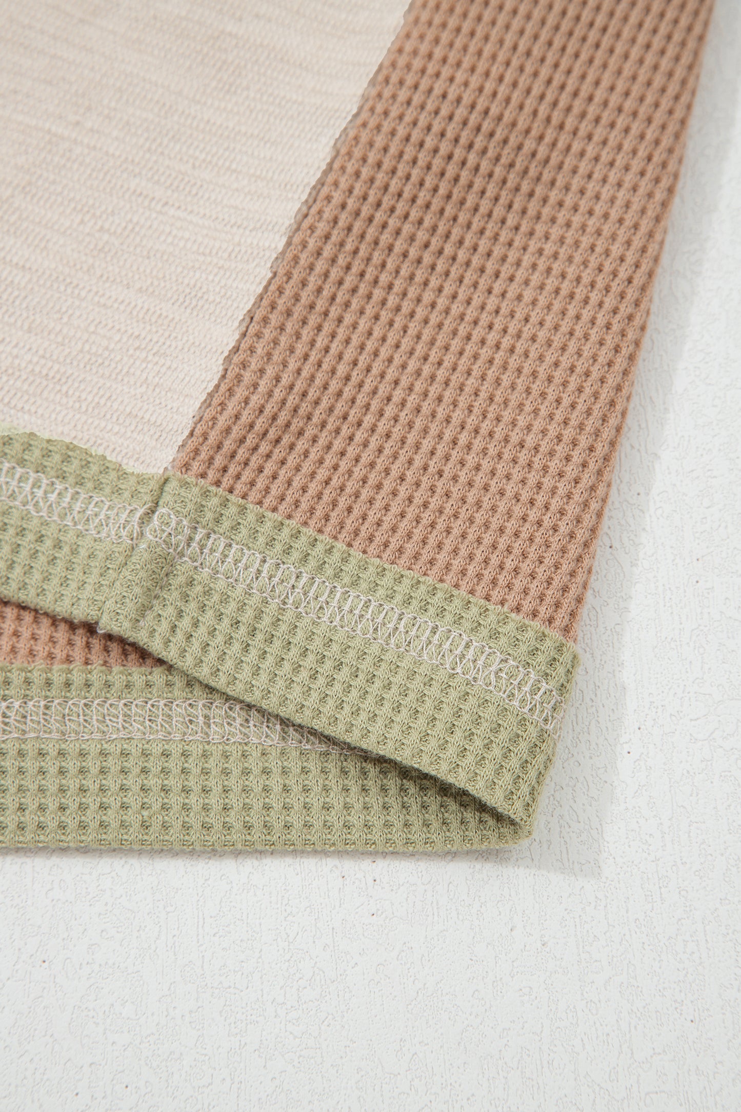 Green Plus Mixed Texture Color Block Patchwork V Neck Long Sleeve Top-Plus Size/Plus Size Tops/Plus Size Long Sleeve Tops-[Adult]-[Female]-2022 Online Blue Zone Planet