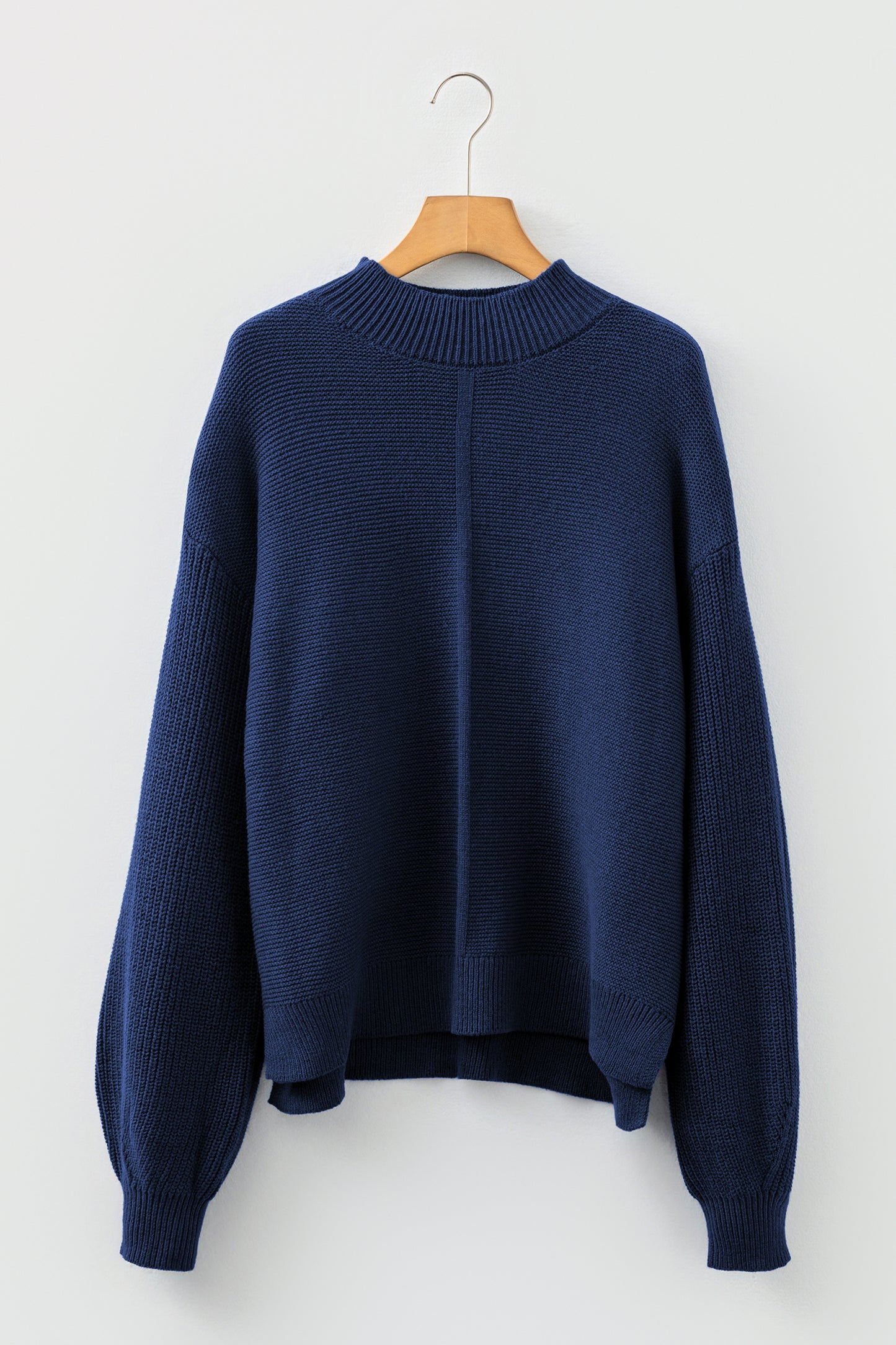 Dirty Blue Solid Color Front Seam Drop Shoulder Loose Sweater-TOPS / DRESSES-[Adult]-[Female]-2022 Online Blue Zone Planet