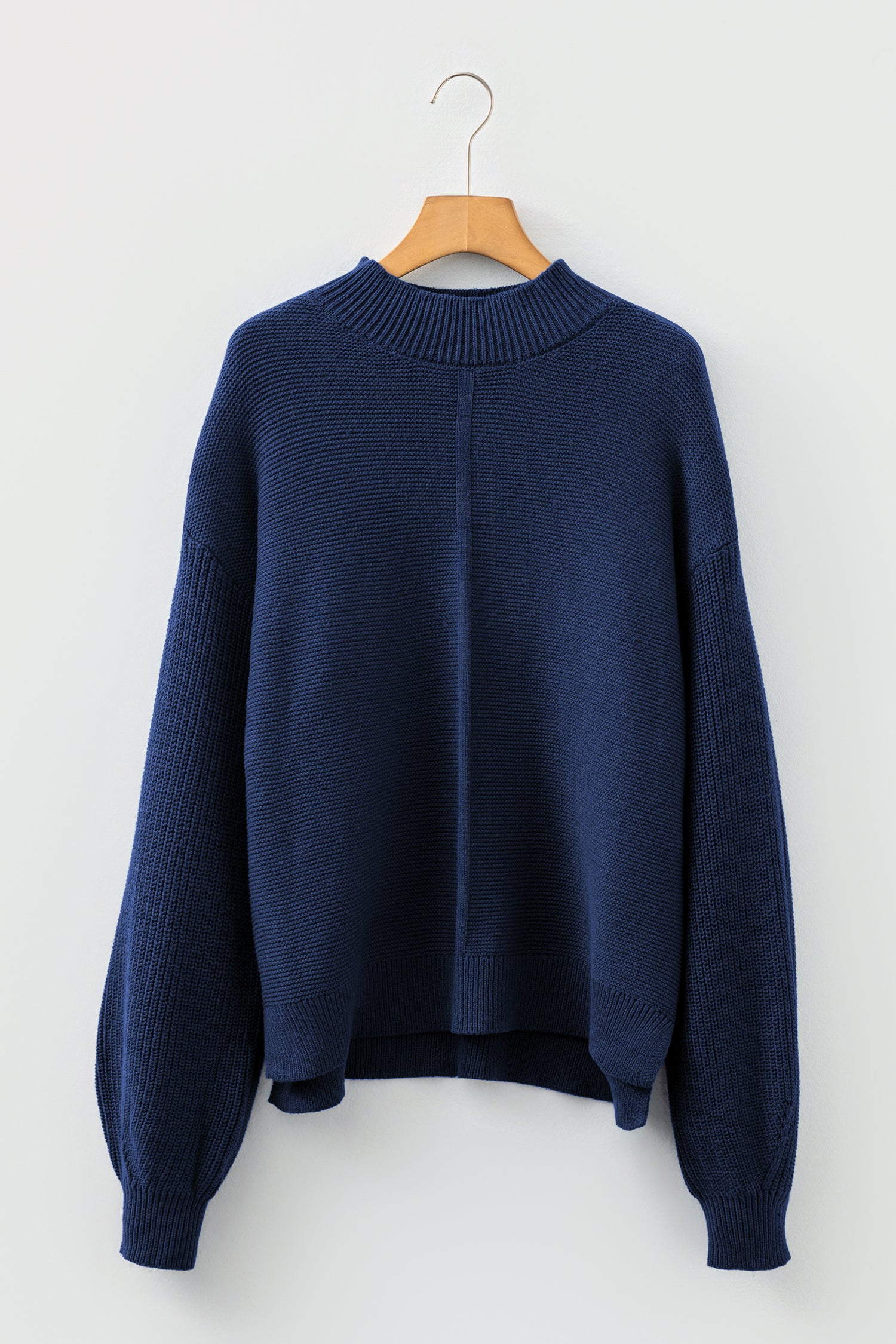 Dirty Blue Solid Color Front Seam Drop Shoulder Loose Sweater-TOPS / DRESSES-[Adult]-[Female]-2022 Online Blue Zone Planet